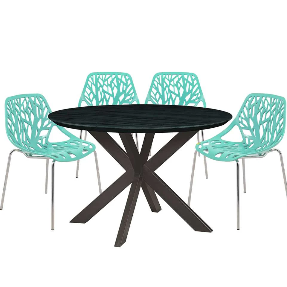 Leisuremod Ravenna Mid-Century Modern 5-Piece Metal Dining Set with 4 Stackable Plastic Chairs - Image 59