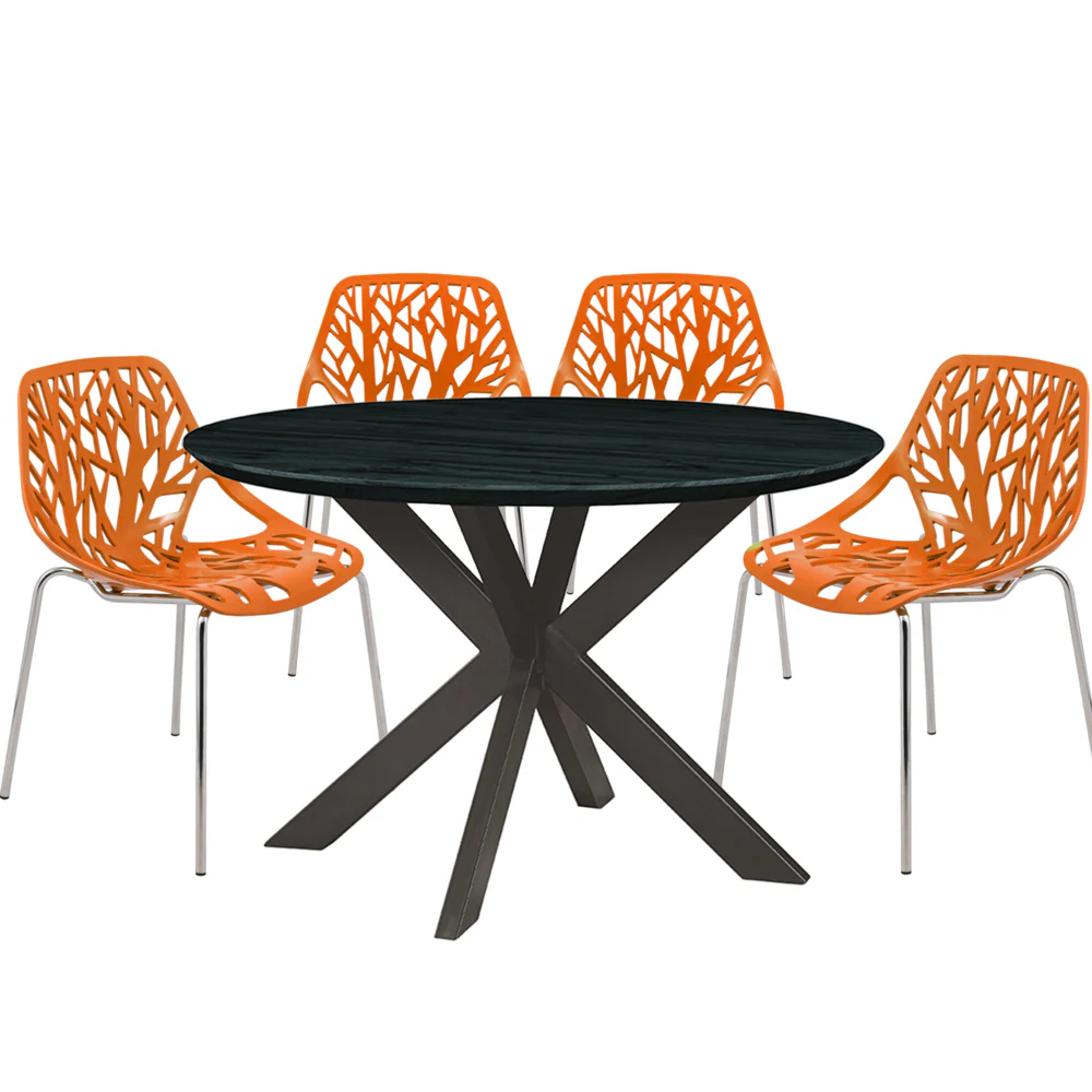 Leisuremod Ravenna Mid-Century Modern 5-Piece Metal Dining Set with 4 Stackable Plastic Chairs - Image 73