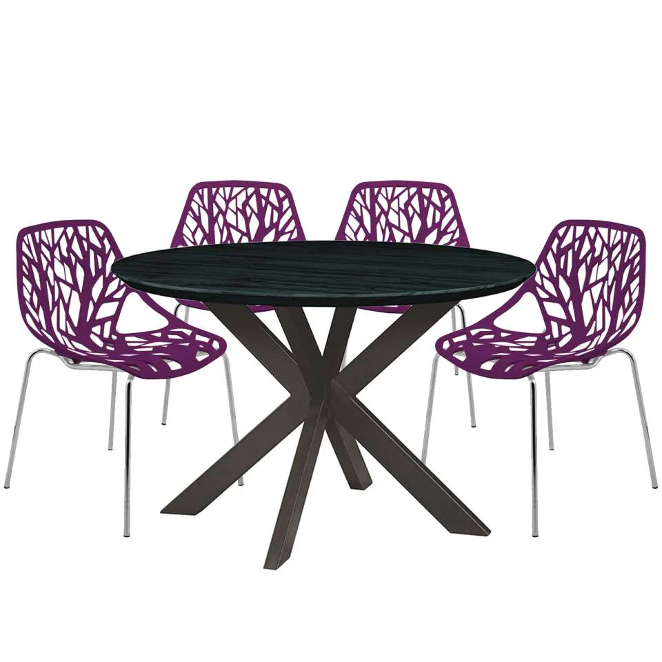 Leisuremod Ravenna Mid-Century Modern 5-Piece Metal Dining Set with 4 Stackable Plastic Chairs - Image 78