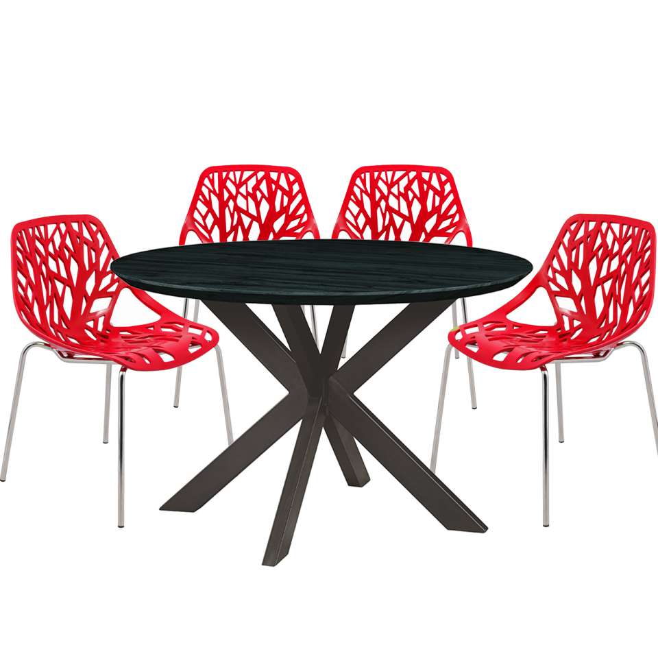 Leisuremod Ravenna Mid-Century Modern 5-Piece Metal Dining Set with 4 Stackable Plastic Chairs - Image 93
