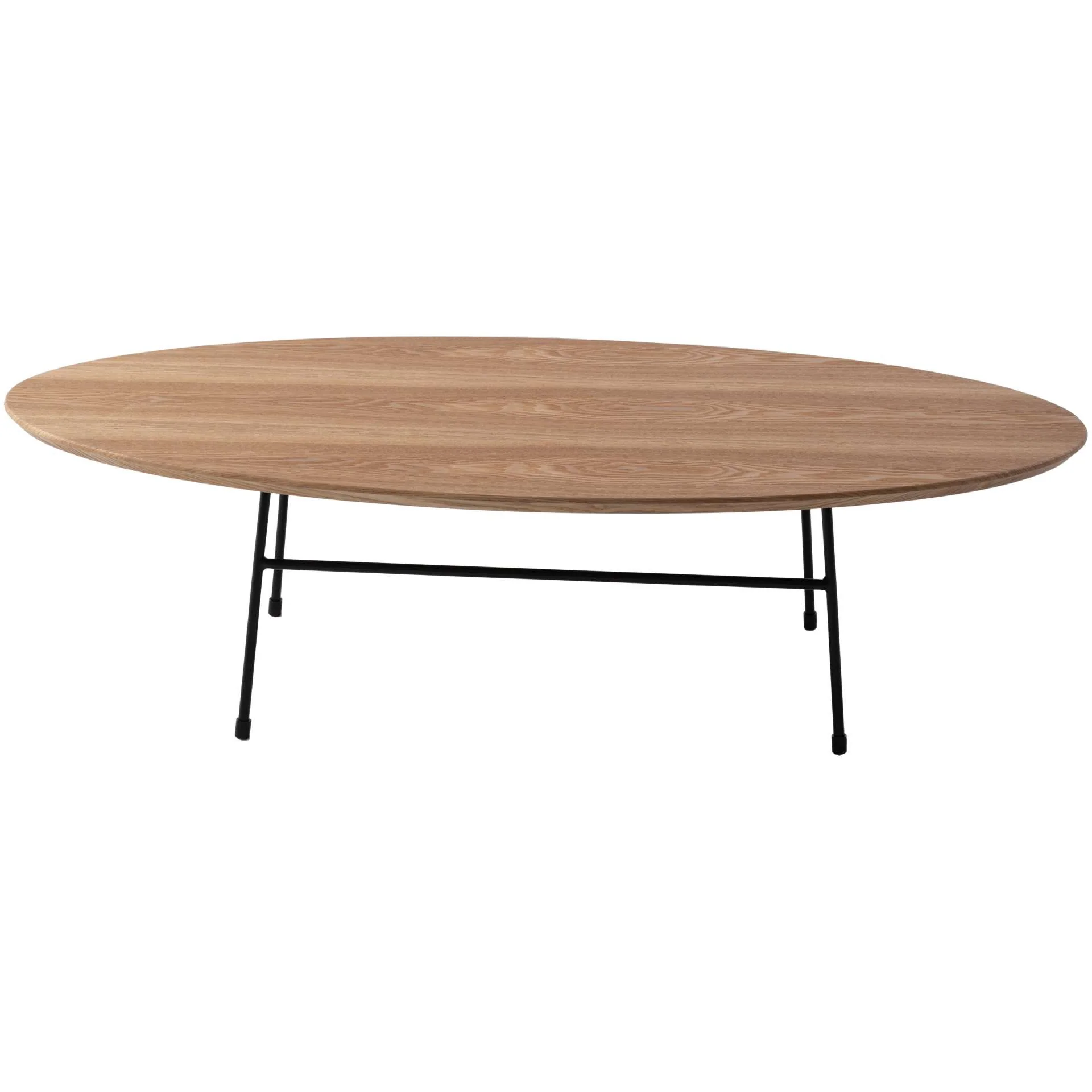 LeisureMod Rossmore Oval Coffee Table with Ash Veneer Top and Black Powder Coated Steel Frame - Image 2