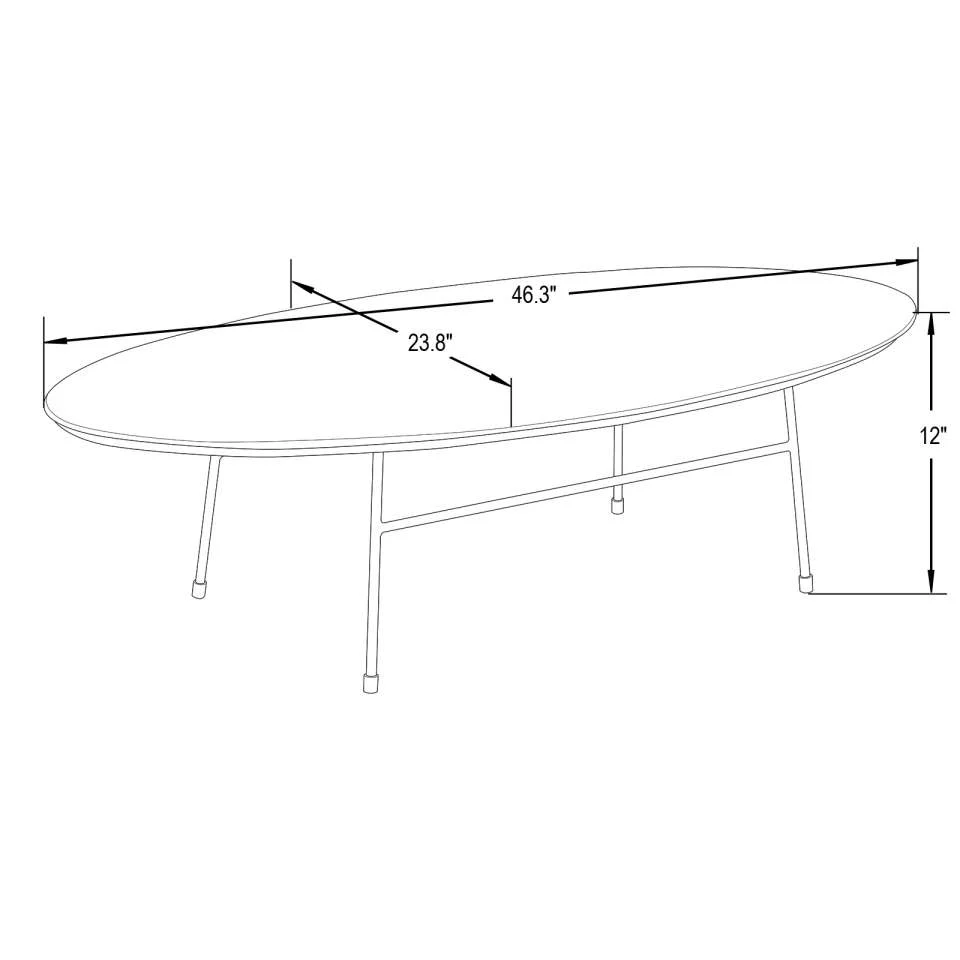 LeisureMod Rossmore Oval Coffee Table with Ash Veneer Top and Black Powder Coated Steel Frame - Image 3