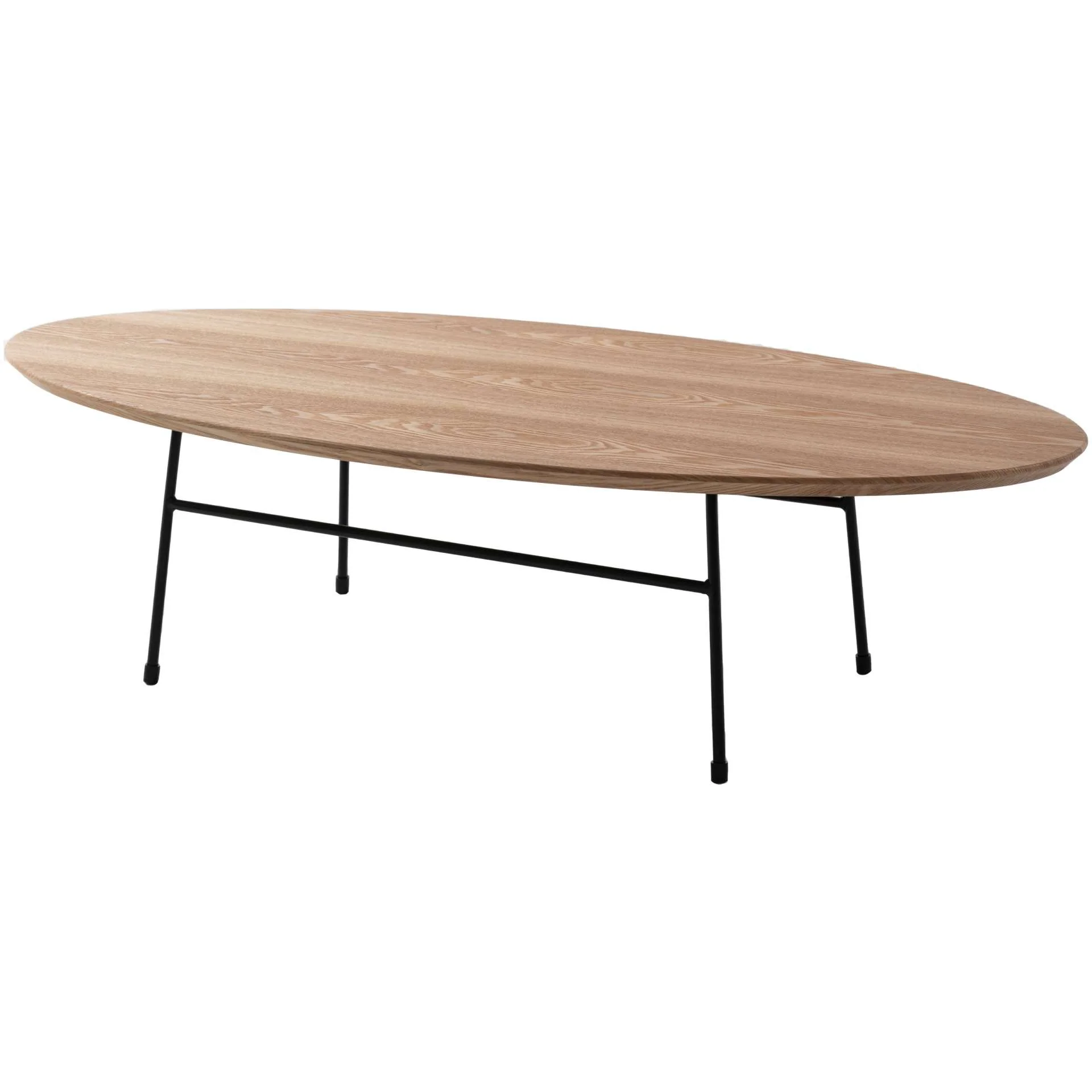 LeisureMod Rossmore Oval Coffee Table with Ash Veneer Top and Black Powder Coated Steel Frame - Image 4
