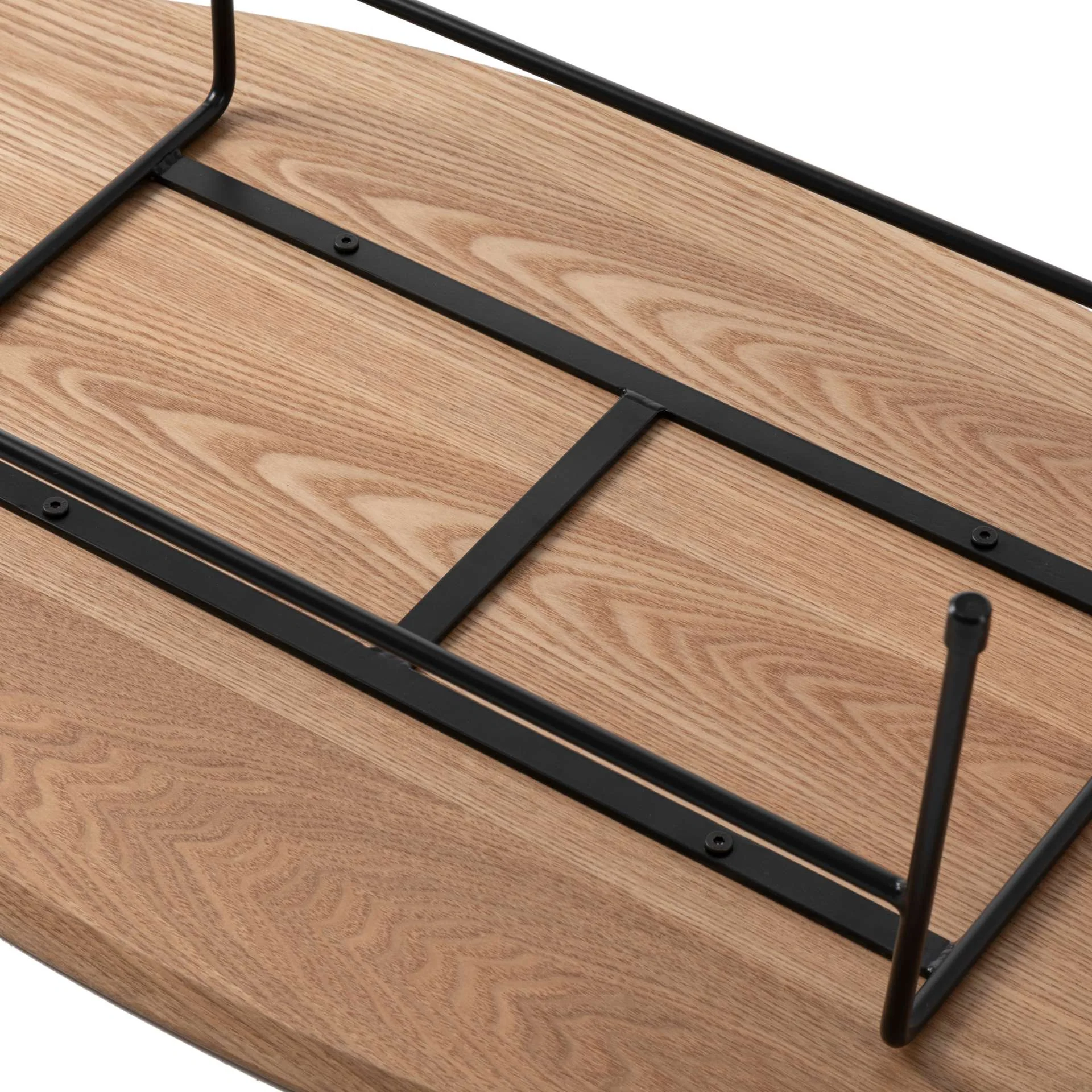 LeisureMod Rossmore Oval Coffee Table with Ash Veneer Top and Black Powder Coated Steel Frame - Image 6
