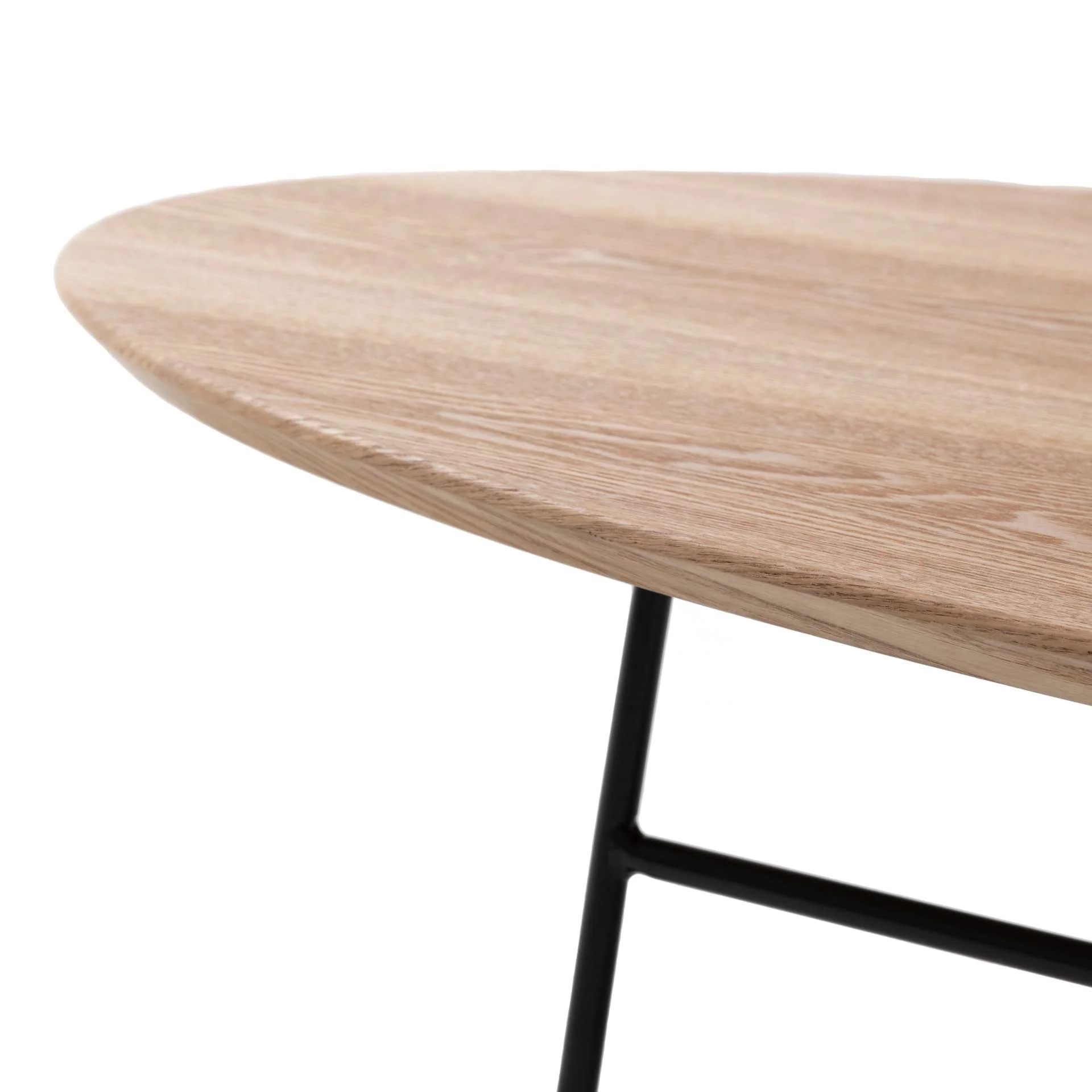 LeisureMod Rossmore Oval Coffee Table with Ash Veneer Top and Black Powder Coated Steel Frame - Image 7