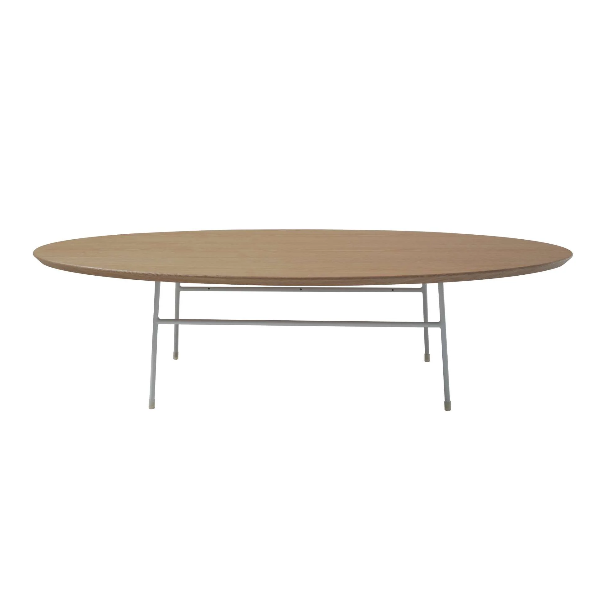 LeisureMod Rossmore Oval Coffee Table with Ash Veneer Top and White Powder Coated Steel Frame - Image 2