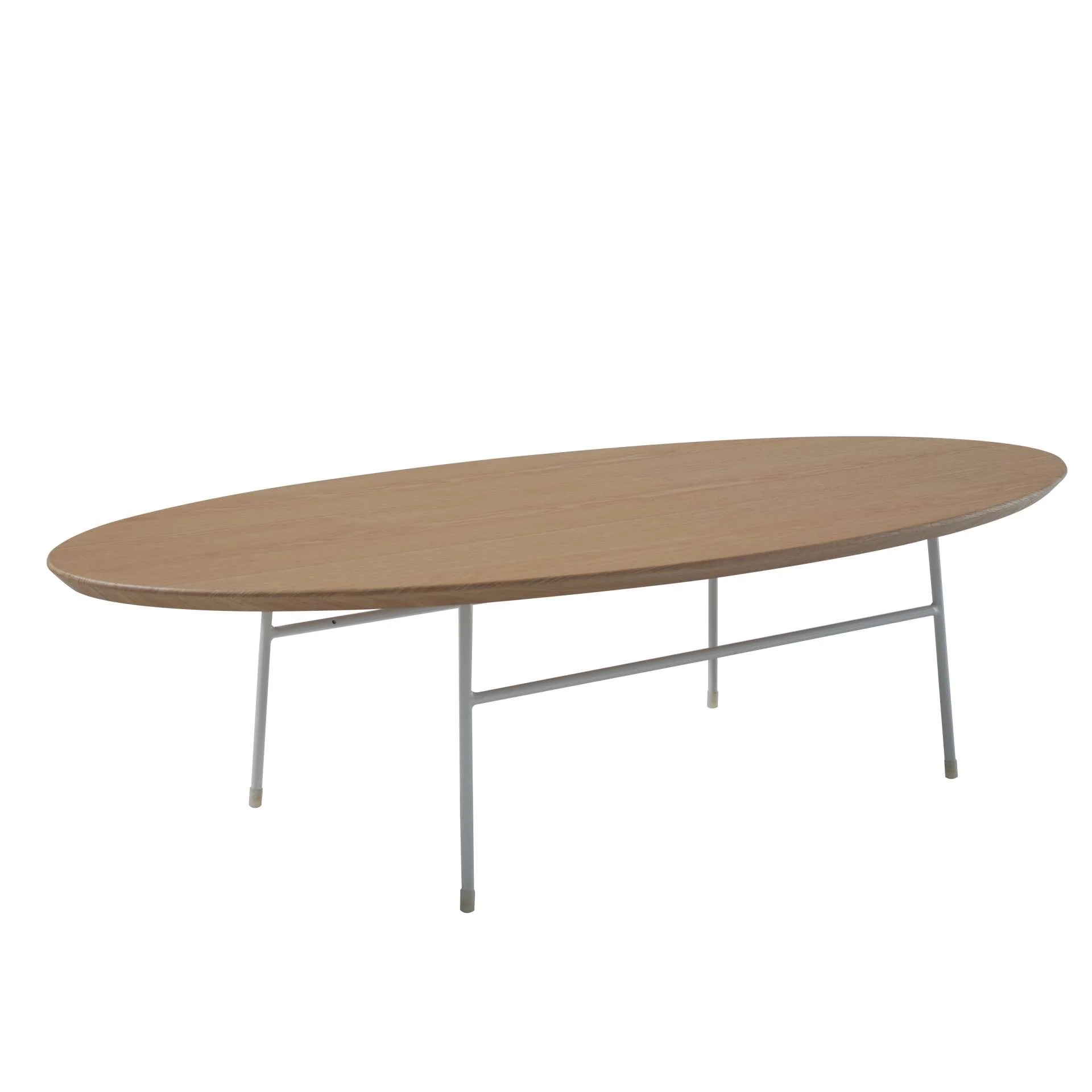 LeisureMod Rossmore Oval Coffee Table with Ash Veneer Top and White Powder Coated Steel Frame - Image 3