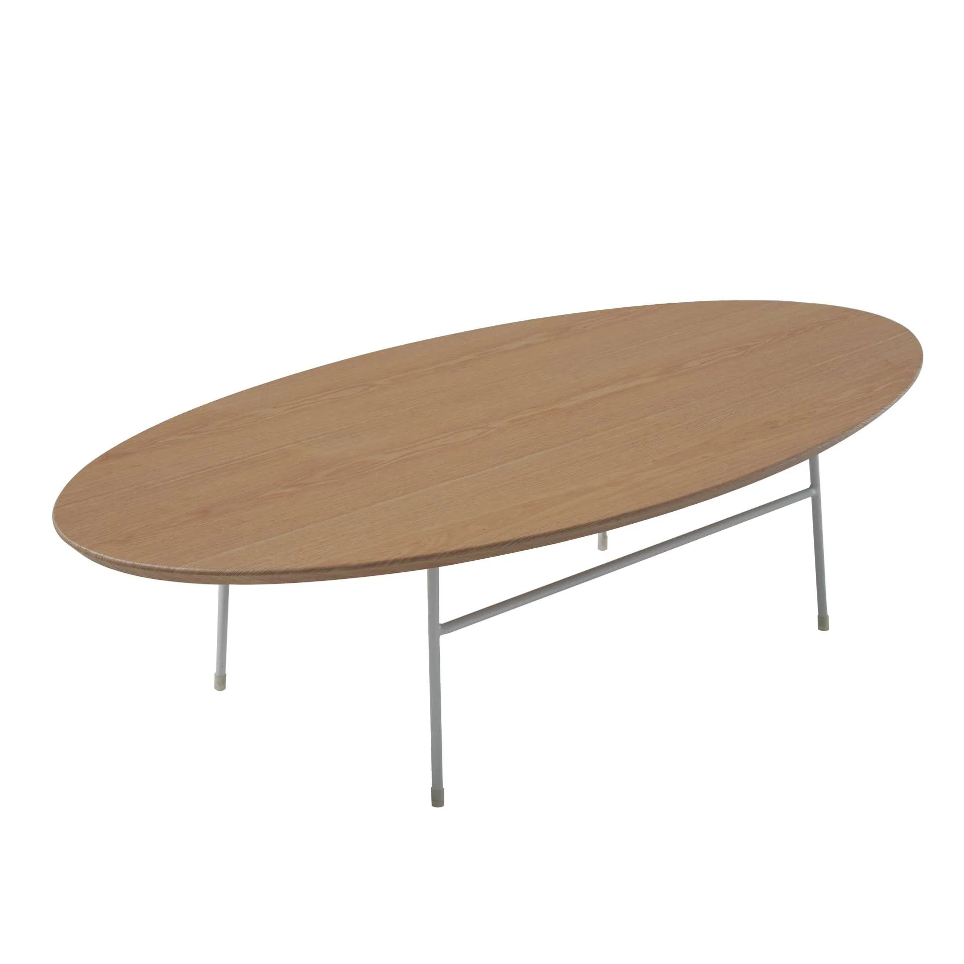 LeisureMod Rossmore Oval Coffee Table with Ash Veneer Top and White Powder Coated Steel Frame - Image 4