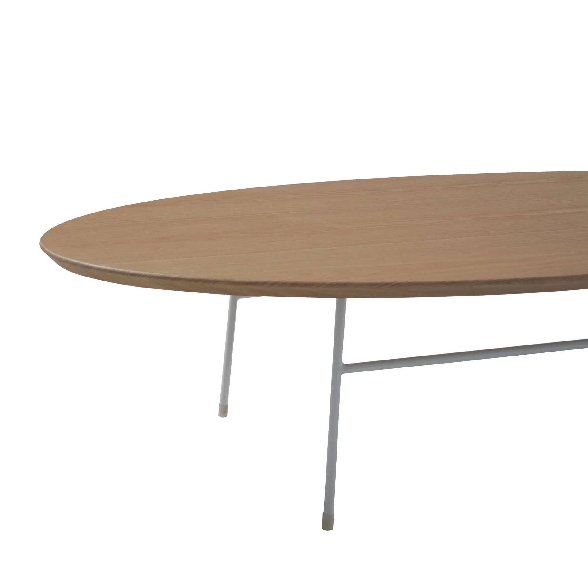 LeisureMod Rossmore Oval Coffee Table with Ash Veneer Top and White Powder Coated Steel Frame - Image 5