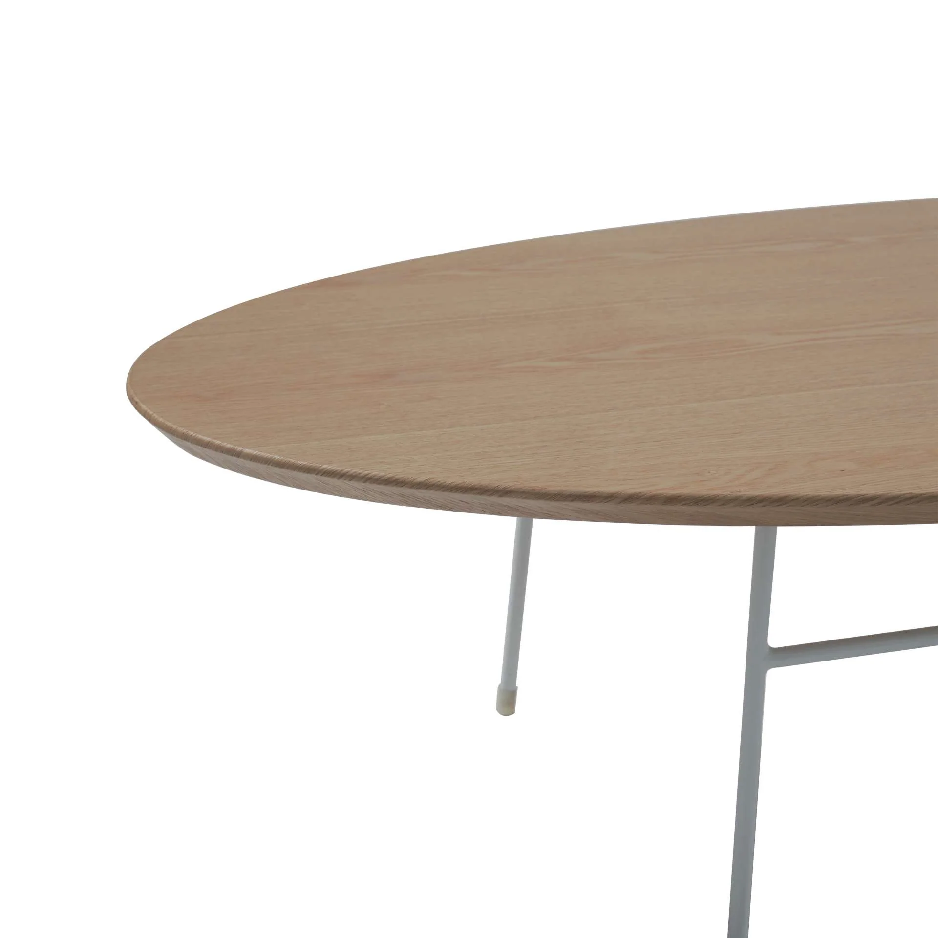 LeisureMod Rossmore Oval Coffee Table with Ash Veneer Top and White Powder Coated Steel Frame - Image 7