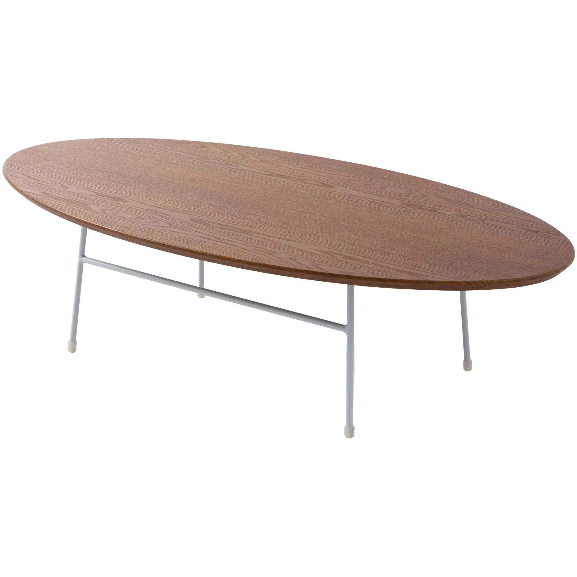 LeisureMod Rossmore Oval Coffee Table with Ash Veneer Top and White Powder Coated Steel Frame - Image 9