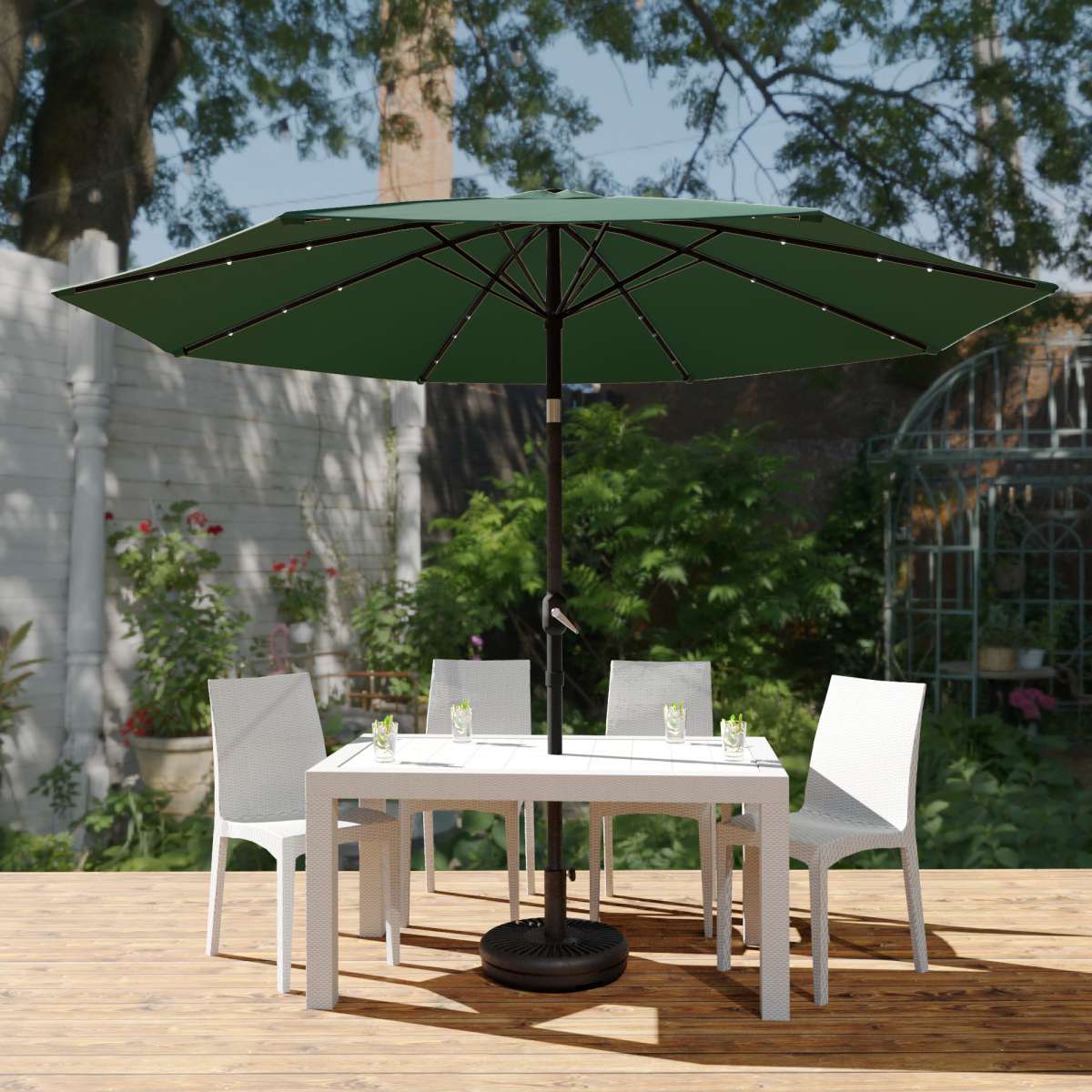 LeisureMod Sierra Modern 9 ft Steel Market Patio Umbrella With Solar Powerd LED & Tilt - Image 13