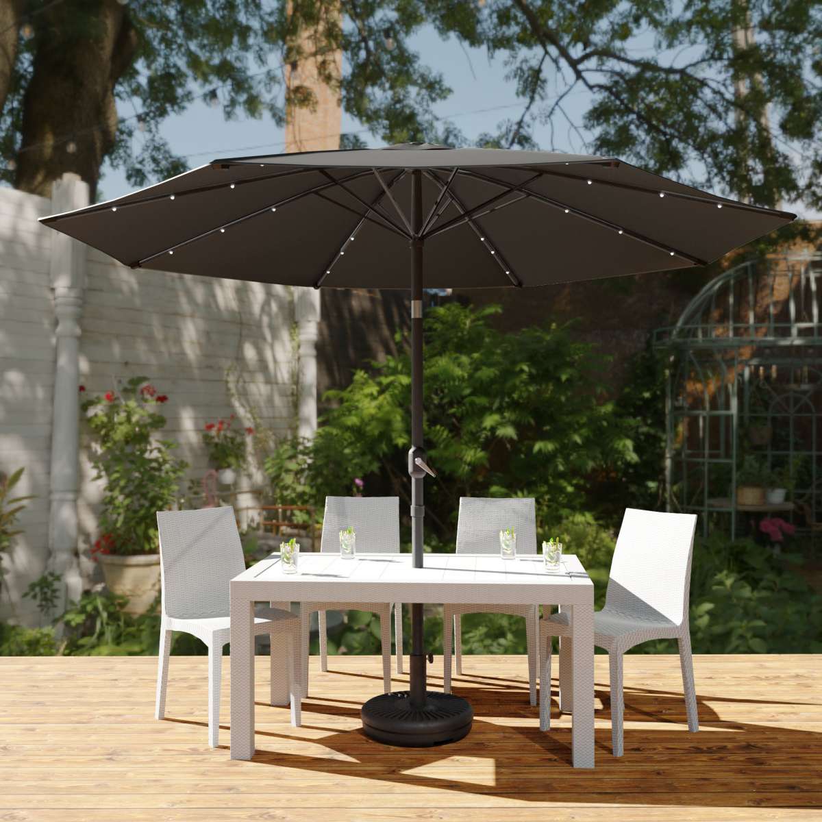 LeisureMod Sierra Modern 9 ft Steel Market Patio Umbrella With Solar Powerd LED & Tilt - Image 25