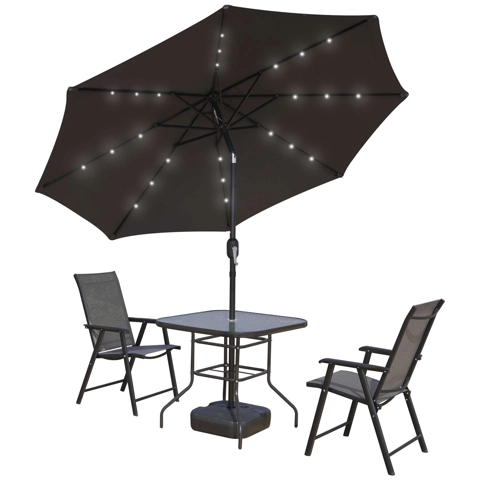 LeisureMod Sierra Modern 9 ft Steel Market Patio Umbrella With Solar Powerd LED & Tilt - Image 29