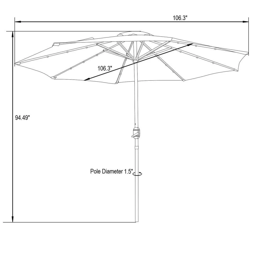 LeisureMod Sierra Modern 9 ft Steel Market Patio Umbrella With Solar Powerd LED & Tilt - Image 3