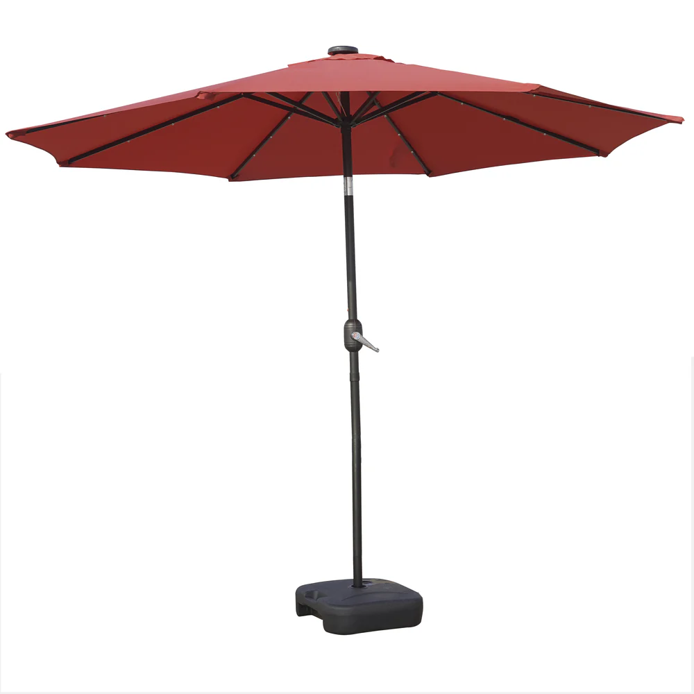 LeisureMod Sierra Modern 9 ft Steel Market Patio Umbrella With Solar Powerd LED & Tilt - Image 37