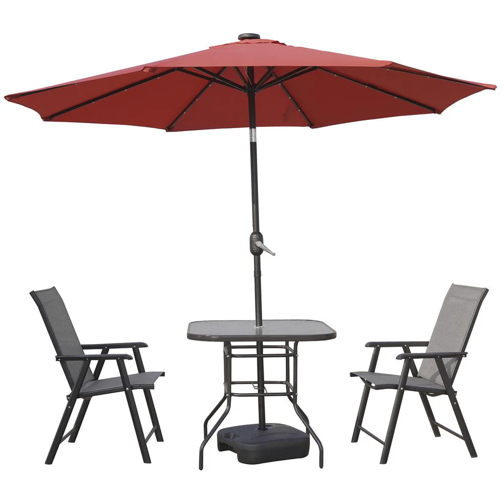 LeisureMod Sierra Modern 9 ft Steel Market Patio Umbrella With Solar Powerd LED & Tilt - Image 38