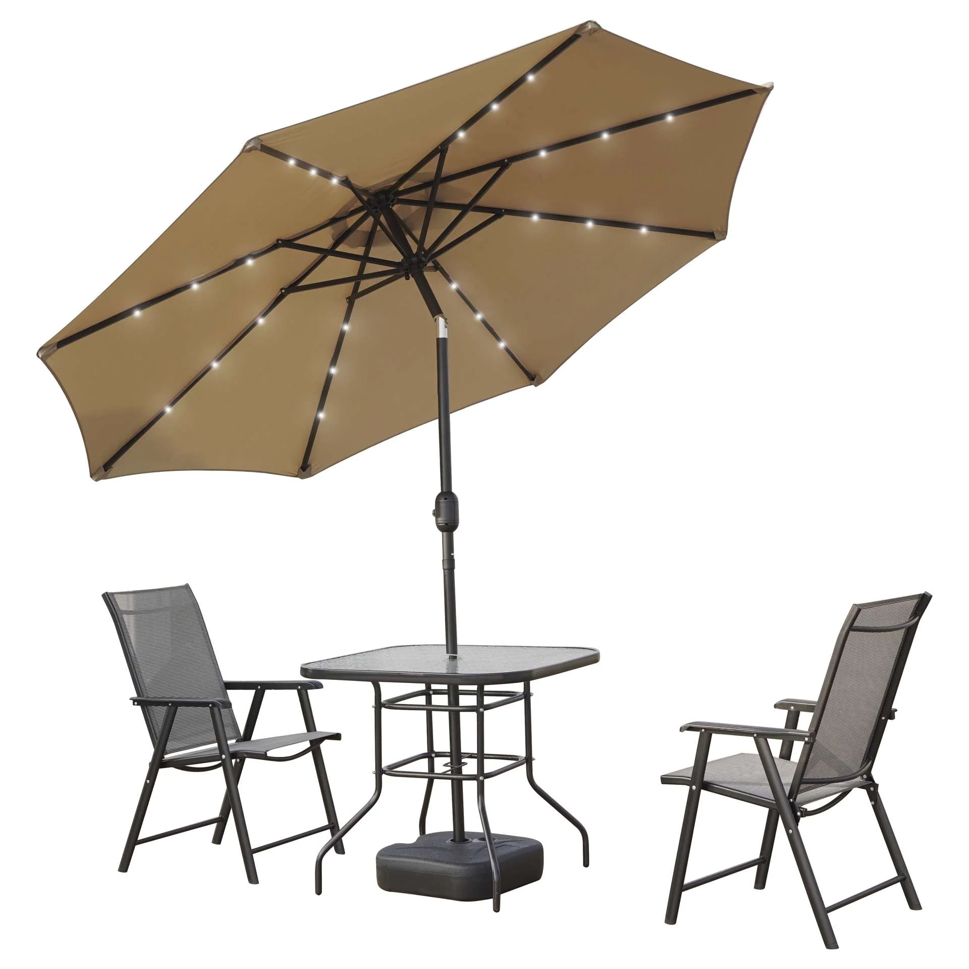 LeisureMod Sierra Modern 9 ft Steel Market Patio Umbrella With Solar Powerd LED & Tilt - Image 5