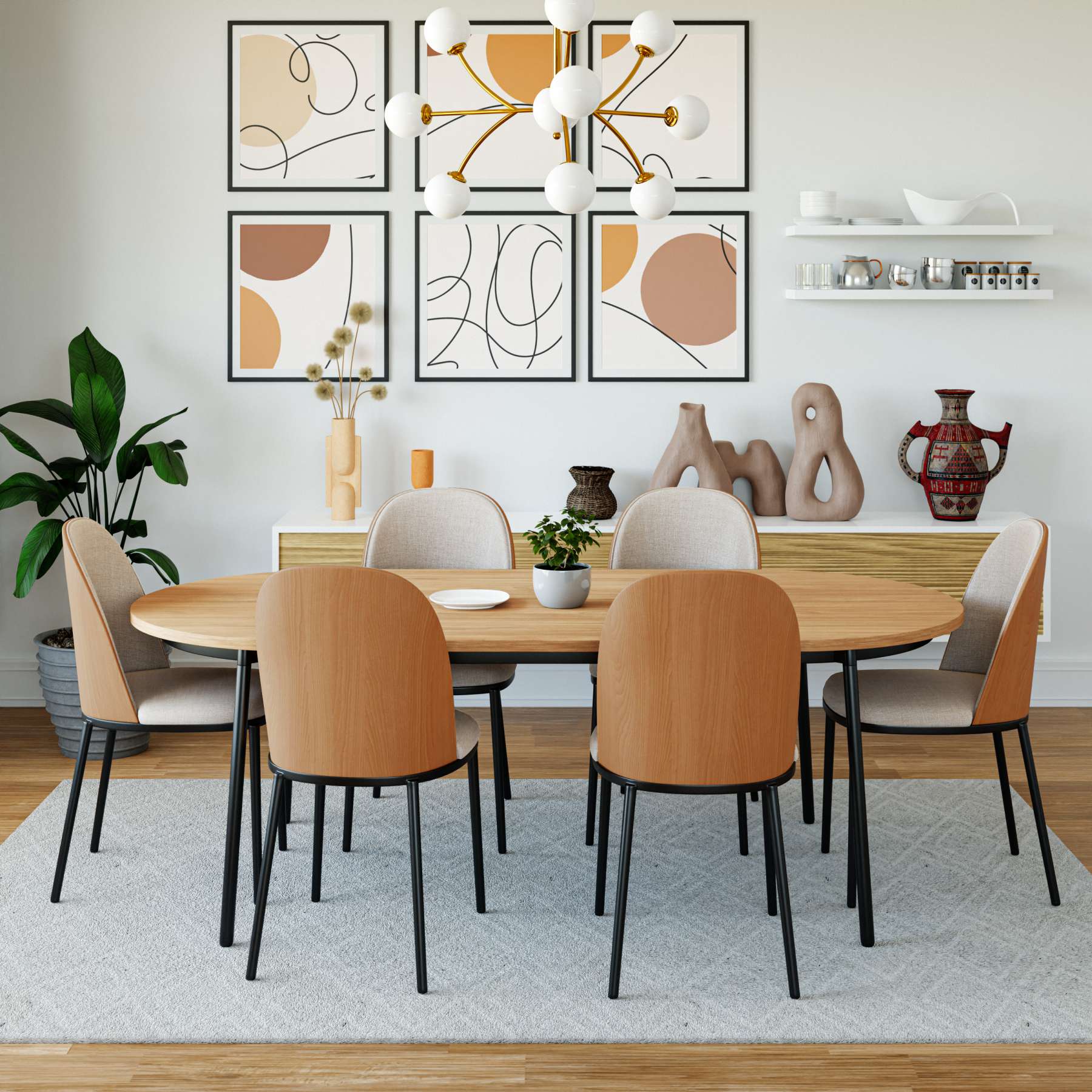 LeisureMod Tule Modern 71" Oval Dining Table with MDF Top and Black Steel Legs - Image 12