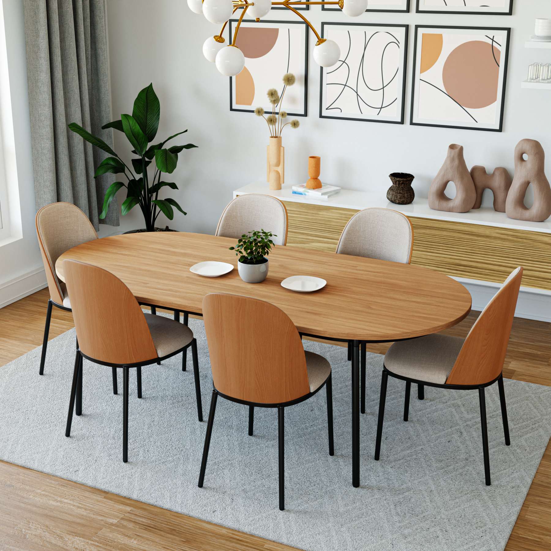 LeisureMod Tule Modern 71" Oval Dining Table with MDF Top and Black Steel Legs - Image 13