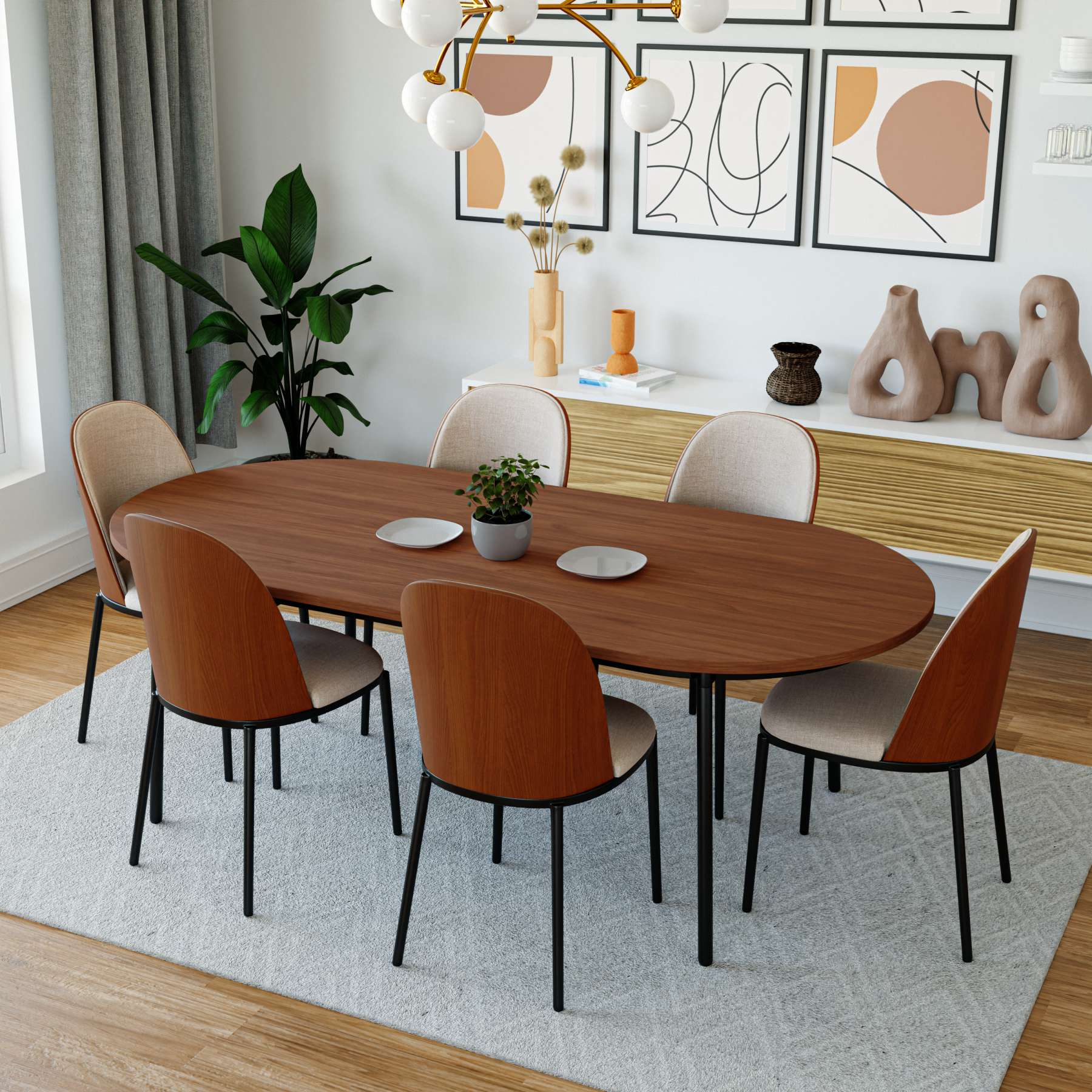 LeisureMod Tule Modern 71" Oval Dining Table with MDF Top and Black Steel Legs - Image 25