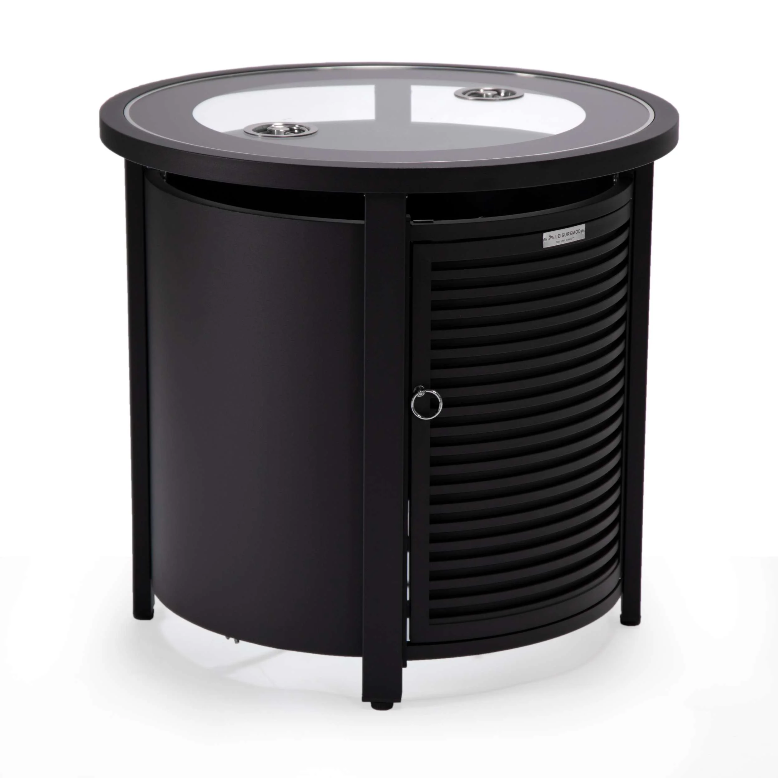 LeisureMod Walbrooke Black Patio Round Tank Holder with Slats Design - Image 2