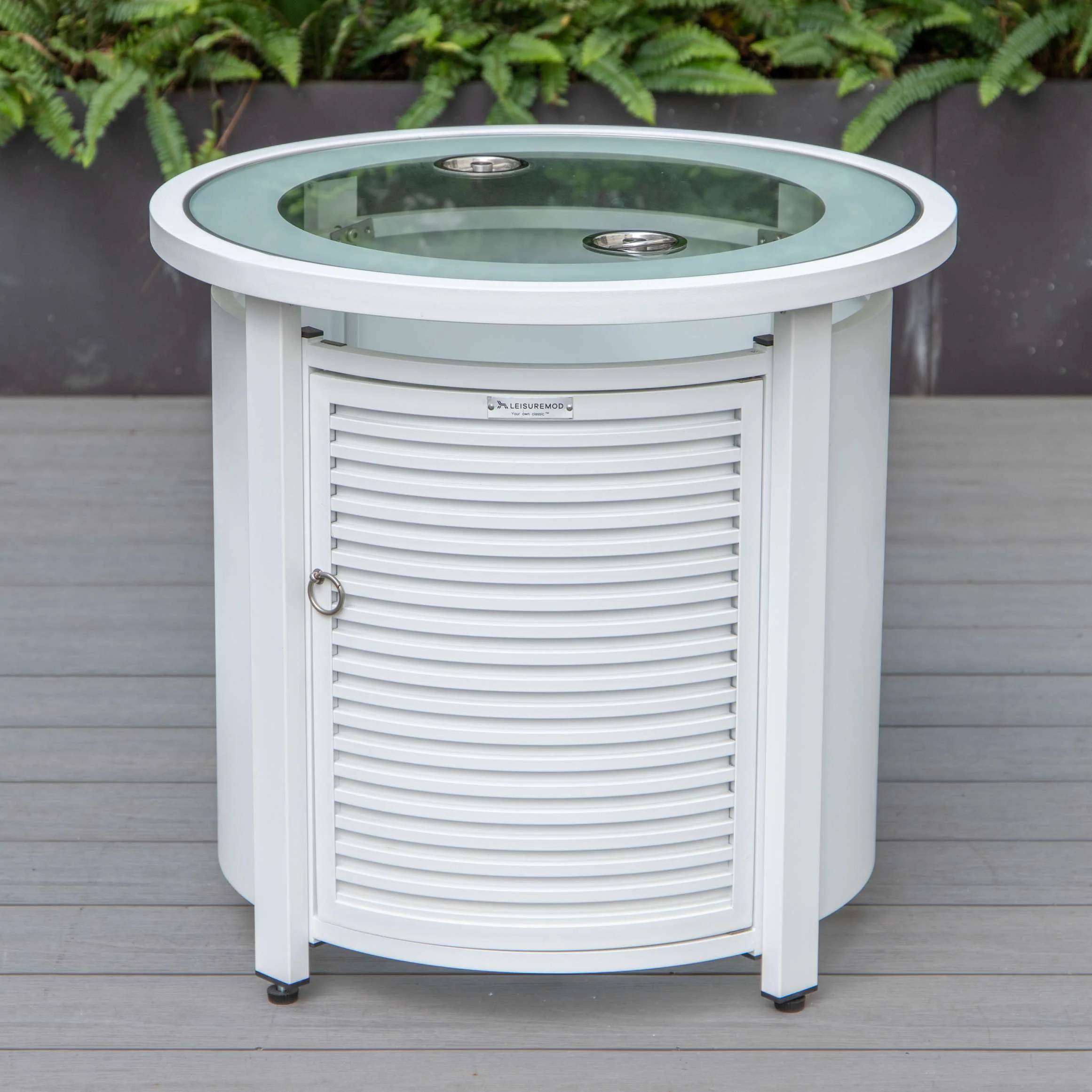 LeisureMod Walbrooke Black Patio Round Tank Holder with Slats Design - Image 27