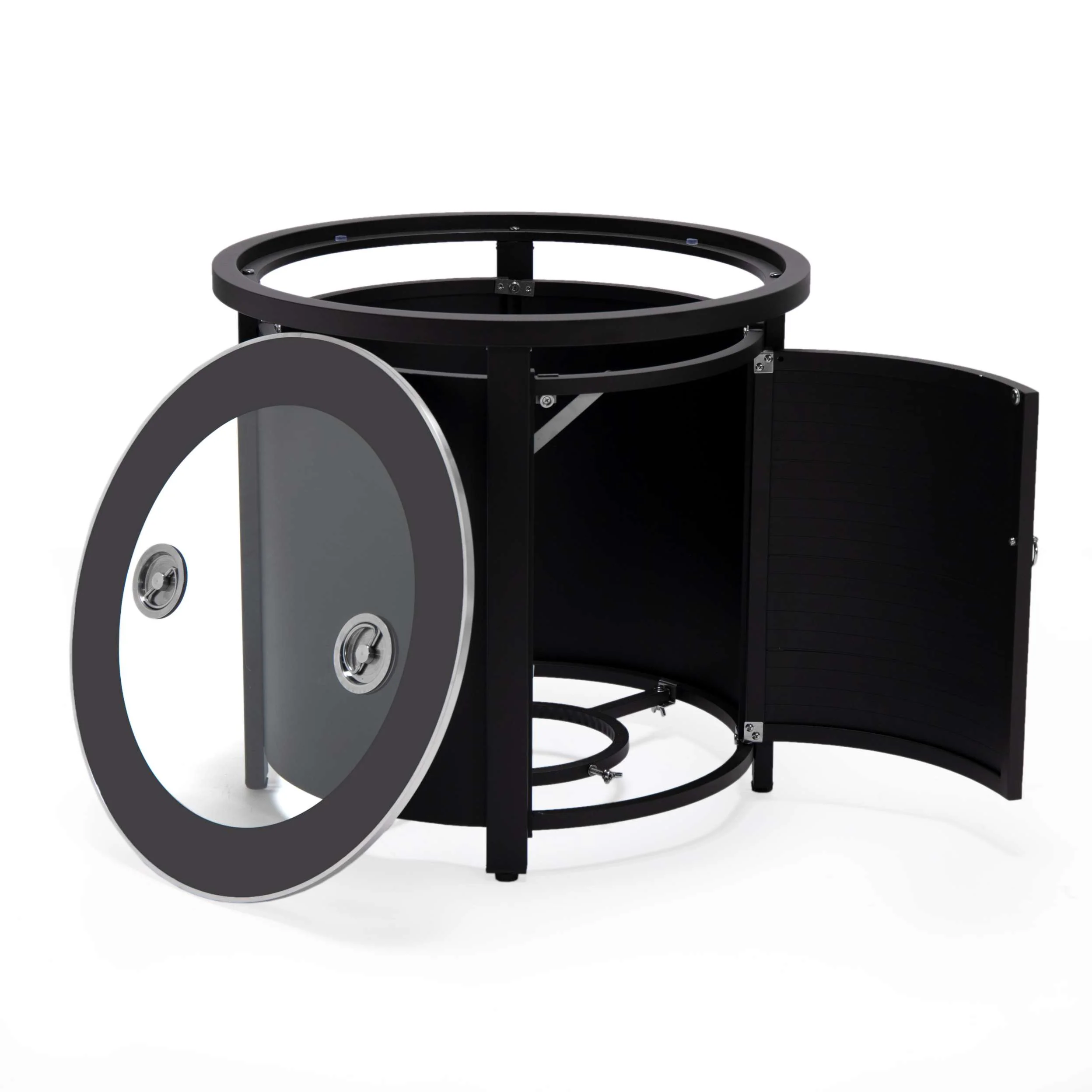 LeisureMod Walbrooke Black Patio Round Tank Holder with Slats Design - Image 3