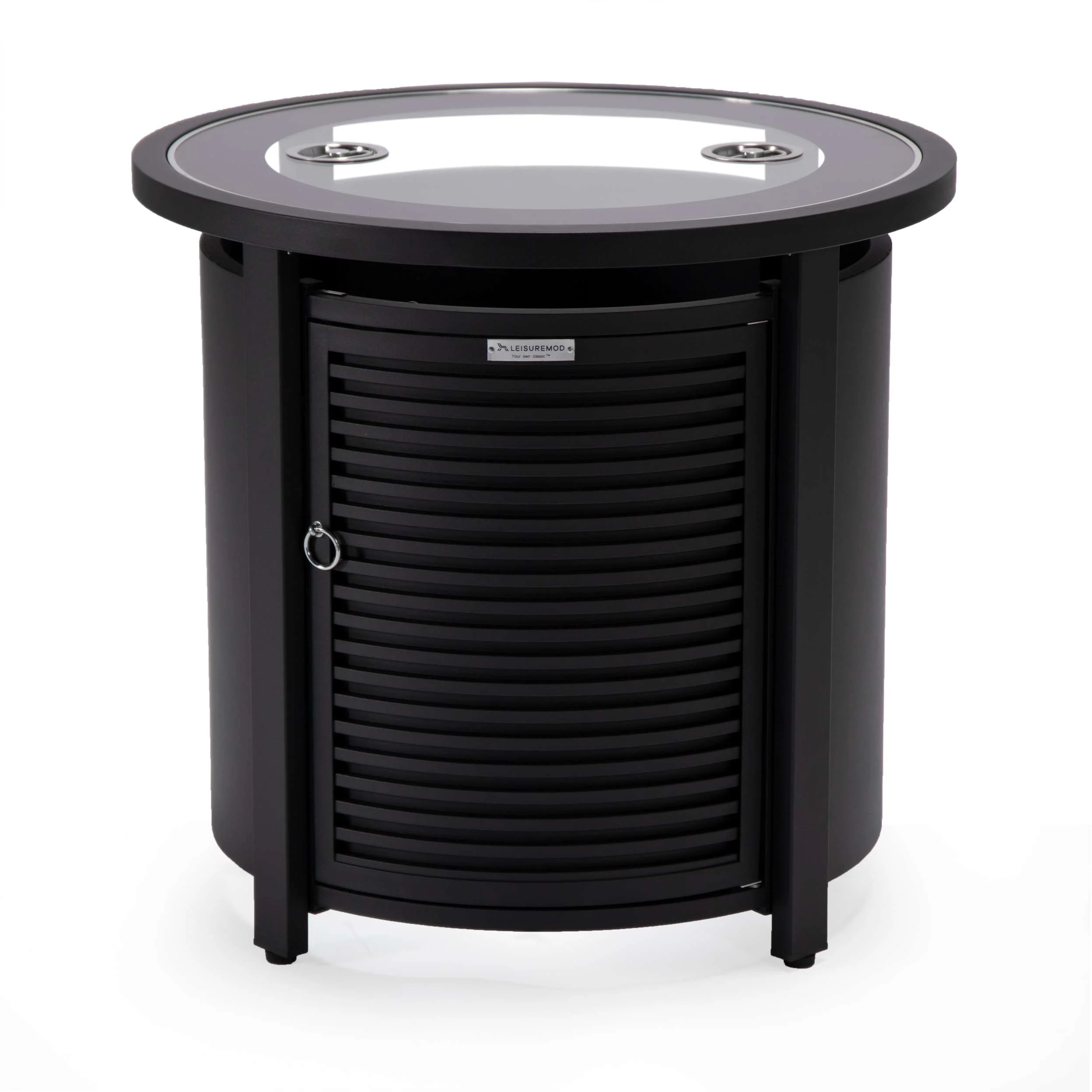 LeisureMod Walbrooke Black Patio Round Tank Holder with Slats Design - Image 5