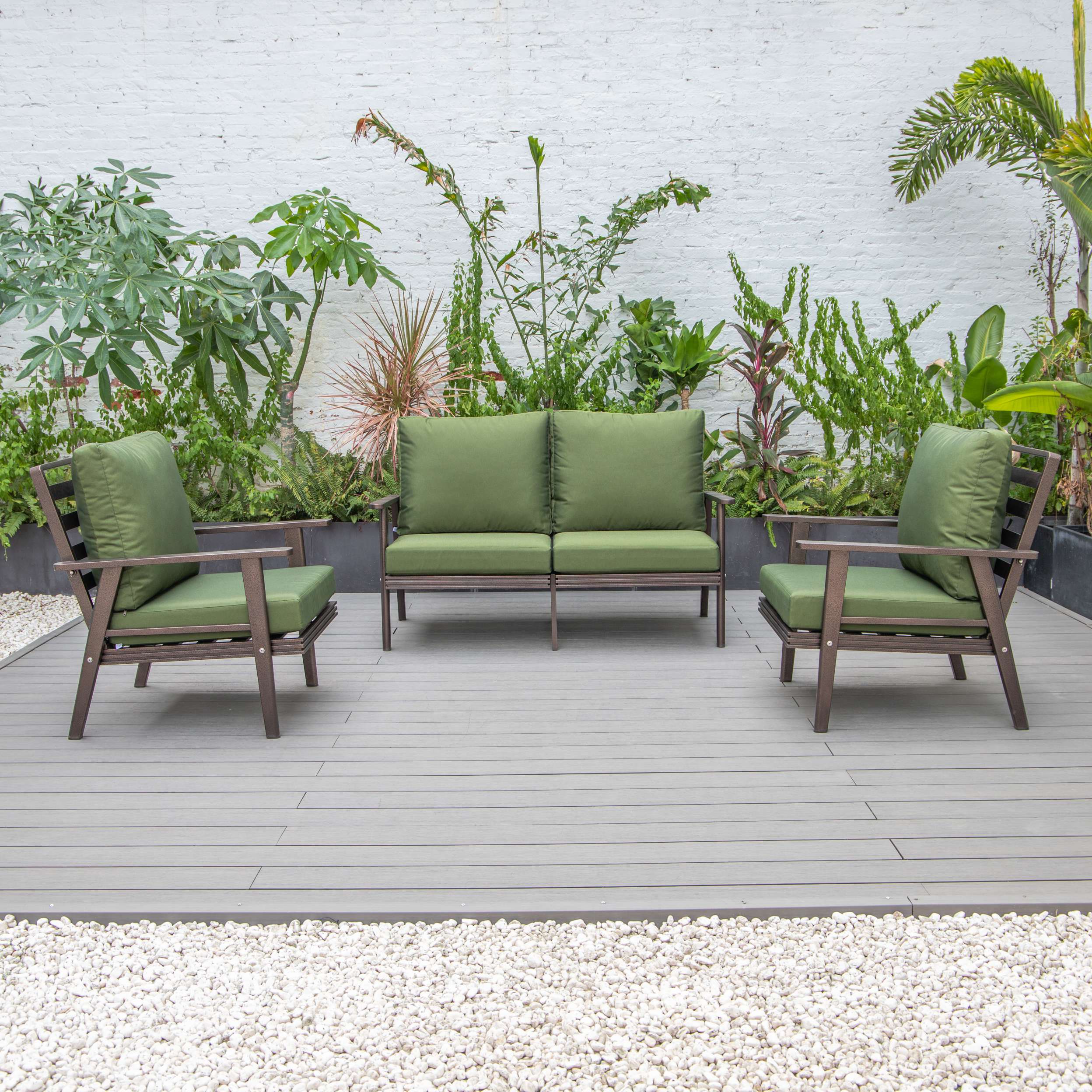 LeisureMod Walbrooke Modern 3-Piece Outdoor Patio Set with Brown Aluminum Frame - Image 19