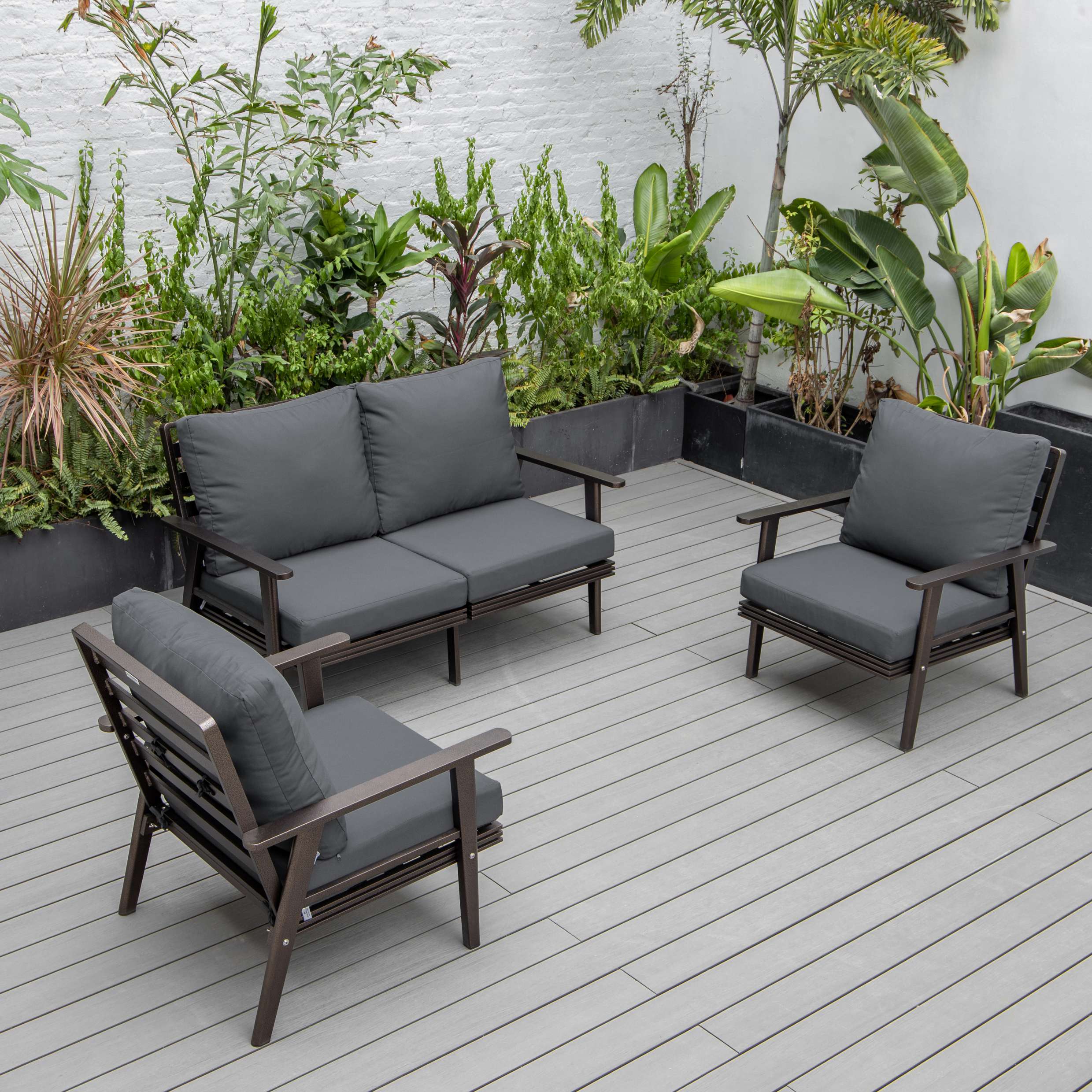LeisureMod Walbrooke Modern 3-Piece Outdoor Patio Set with Brown Aluminum Frame - Image 2