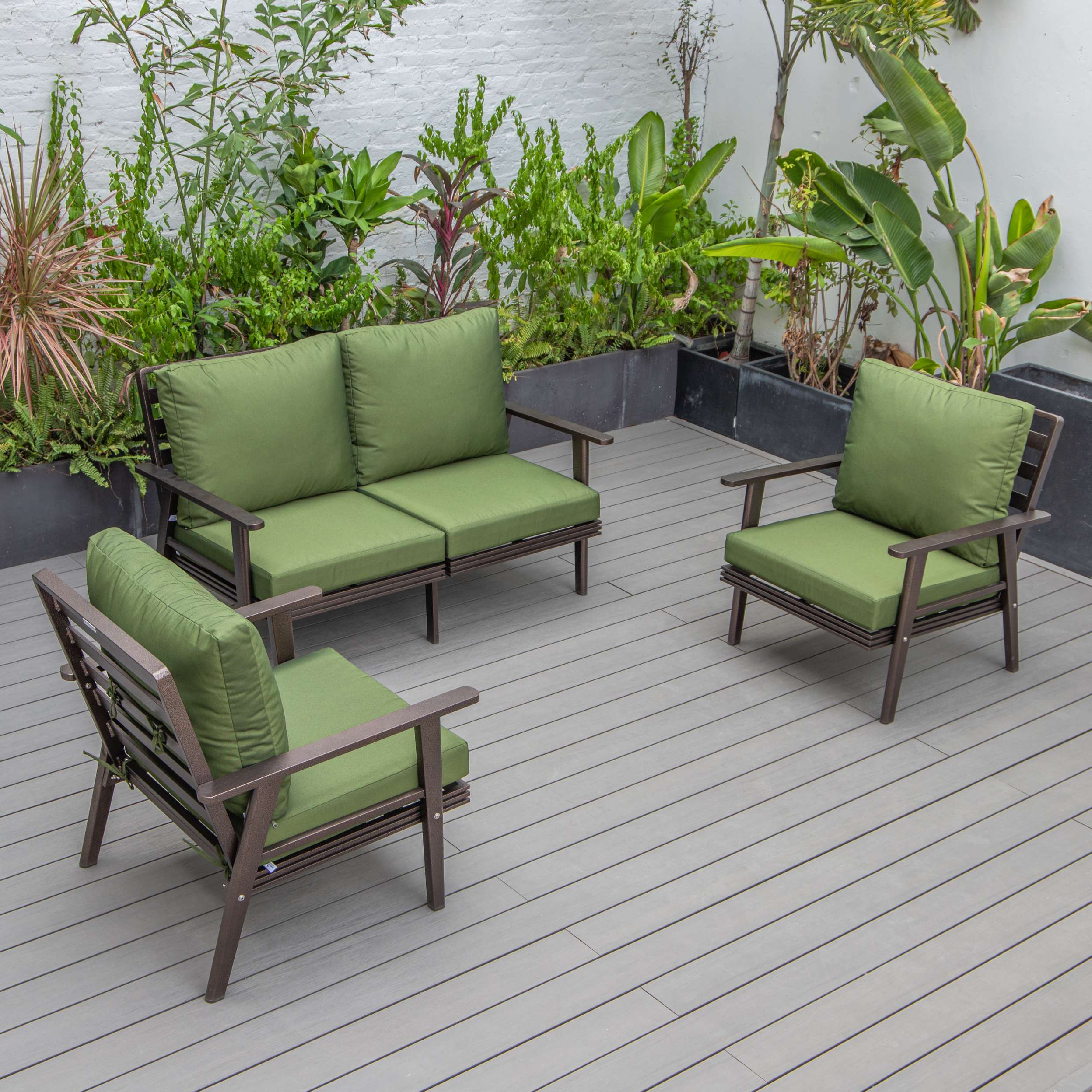LeisureMod Walbrooke Modern 3-Piece Outdoor Patio Set with Brown Aluminum Frame - Image 20