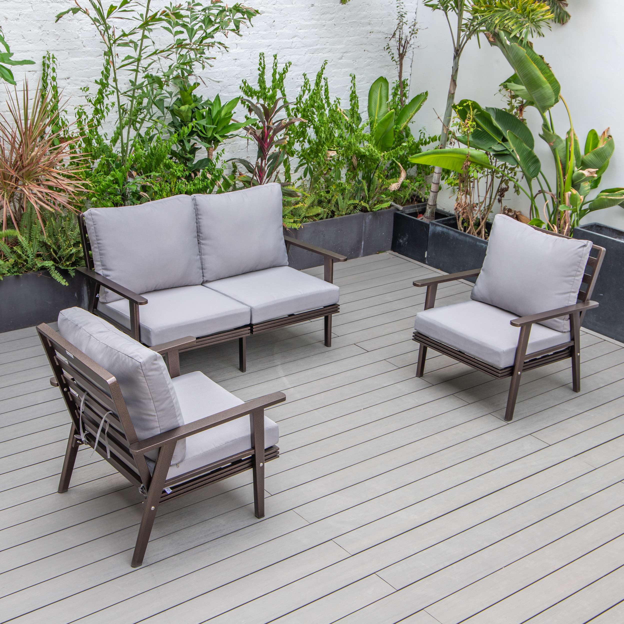 LeisureMod Walbrooke Modern 3-Piece Outdoor Patio Set with Brown Aluminum Frame - Image 29