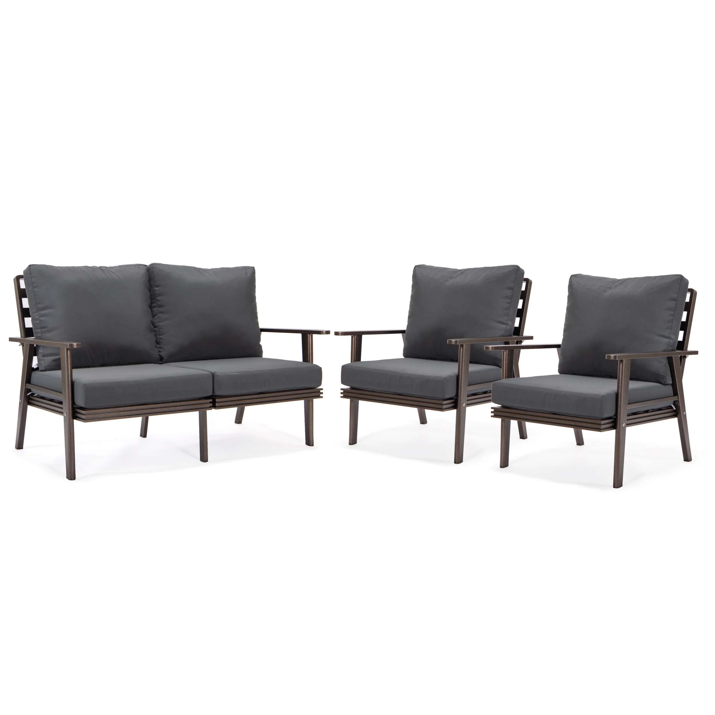 LeisureMod Walbrooke Modern 3-Piece Outdoor Patio Set with Brown Aluminum Frame - Image 3