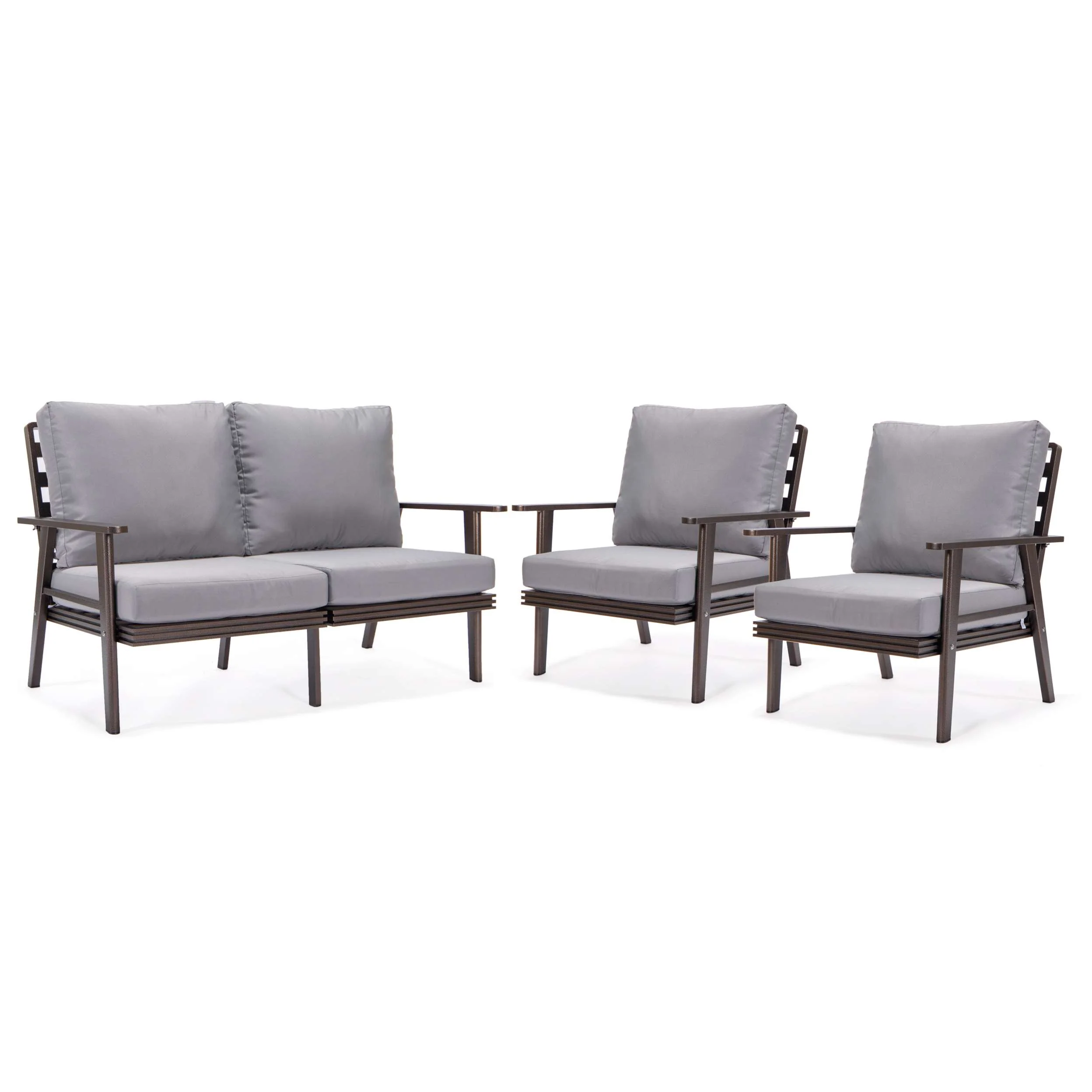 LeisureMod Walbrooke Modern 3-Piece Outdoor Patio Set with Brown Aluminum Frame - Image 30