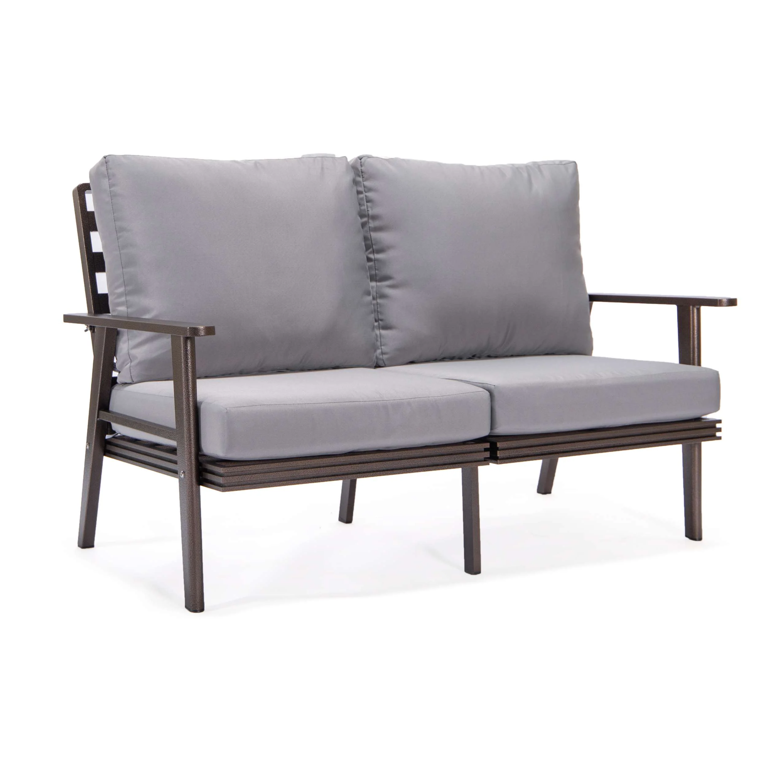 LeisureMod Walbrooke Modern 3-Piece Outdoor Patio Set with Brown Aluminum Frame - Image 35
