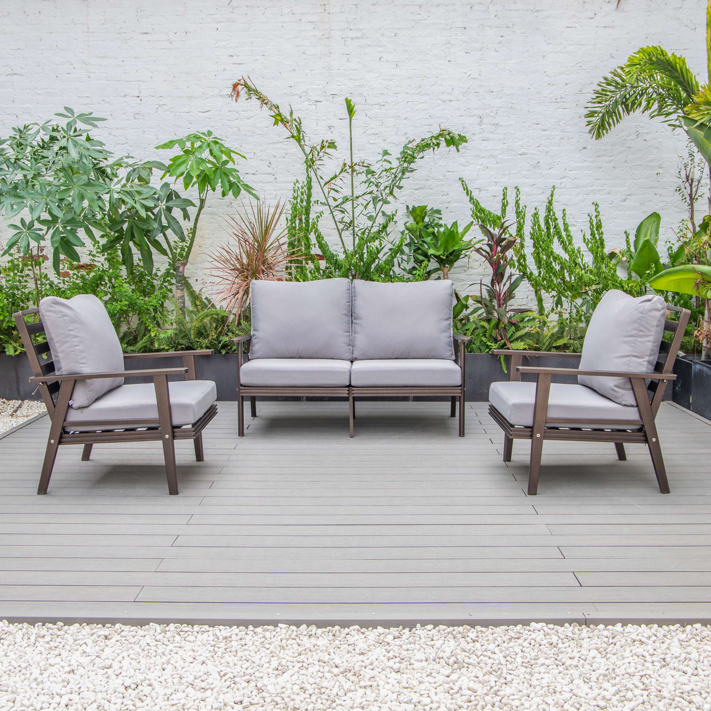 LeisureMod Walbrooke Modern 3-Piece Outdoor Patio Set with Brown Aluminum Frame - Image 46