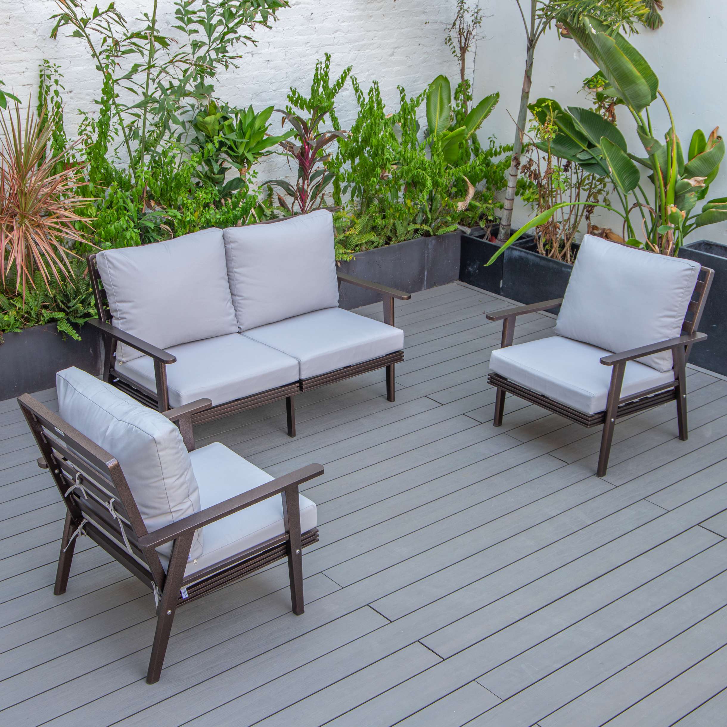 LeisureMod Walbrooke Modern 3-Piece Outdoor Patio Set with Brown Aluminum Frame - Image 47