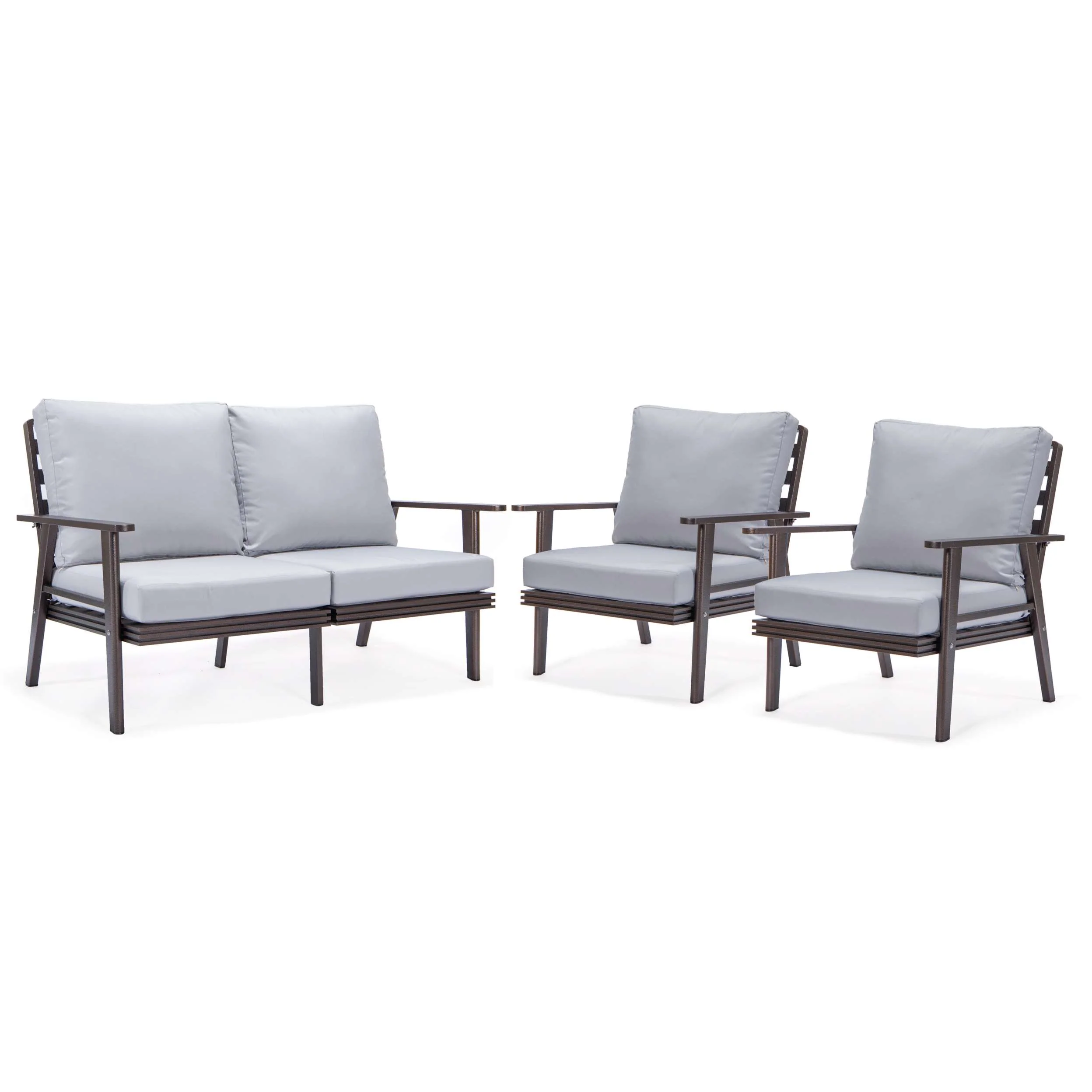 LeisureMod Walbrooke Modern 3-Piece Outdoor Patio Set with Brown Aluminum Frame - Image 48