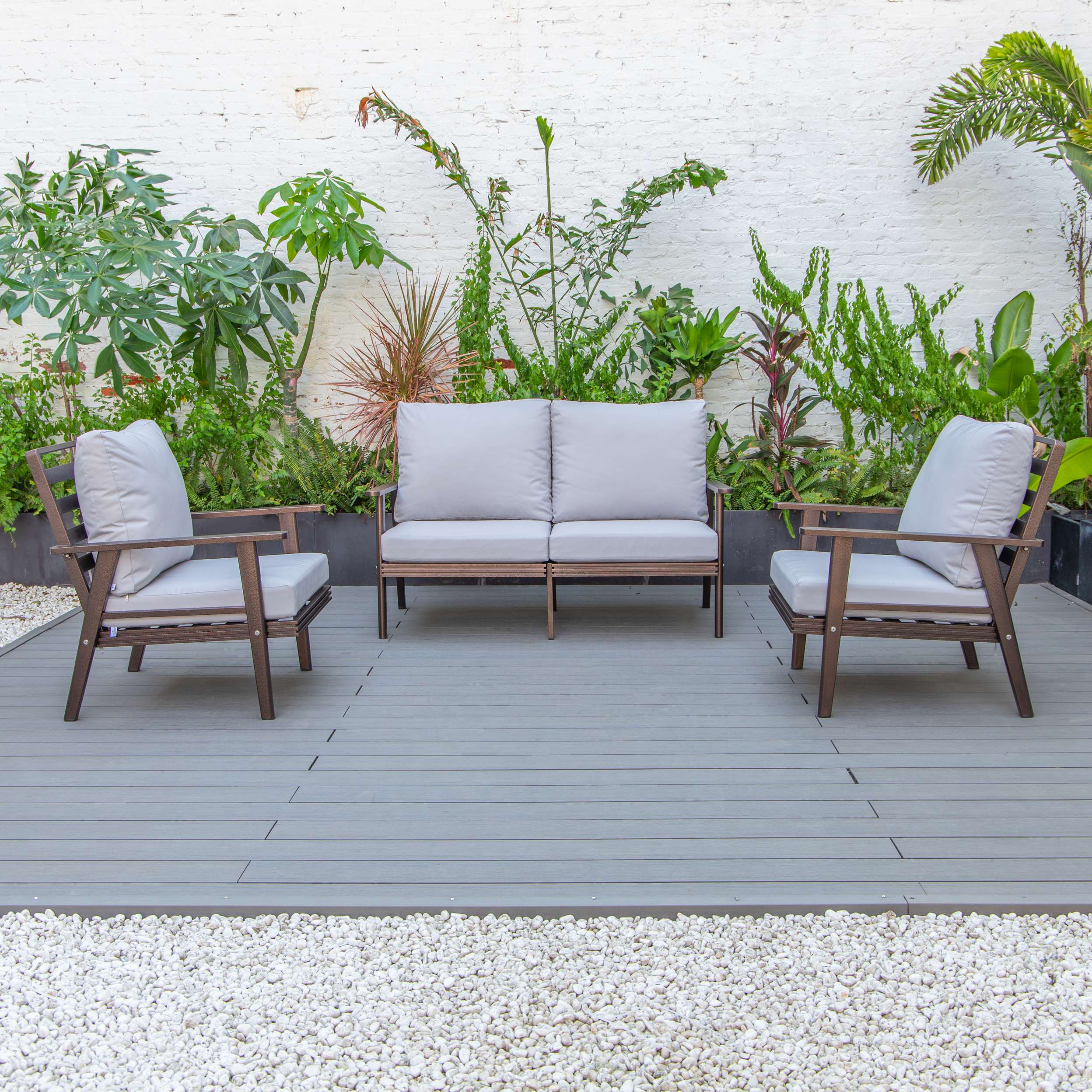LeisureMod Walbrooke Modern 3-Piece Outdoor Patio Set with Brown Aluminum Frame - Image 64