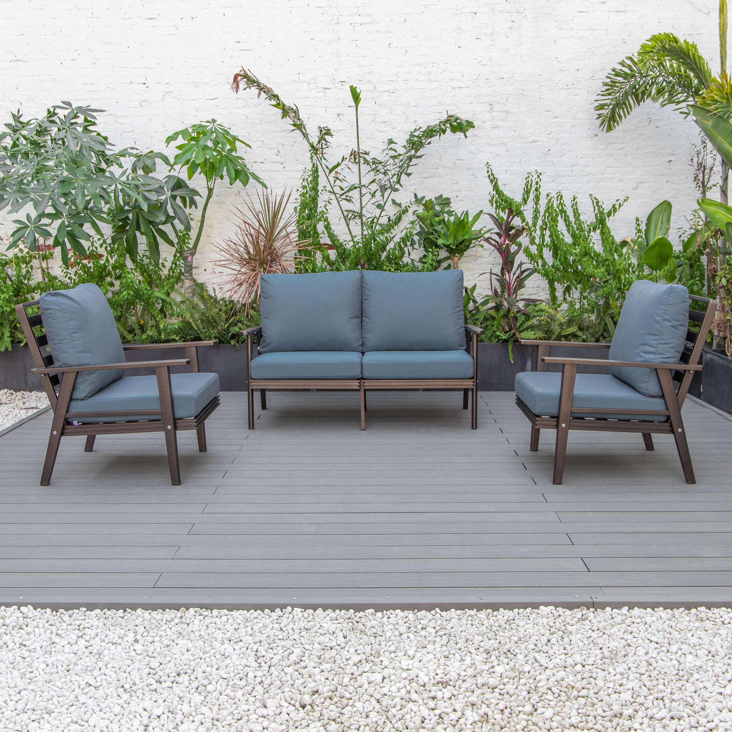LeisureMod Walbrooke Modern 3-Piece Outdoor Patio Set with Brown Aluminum Frame - Image 65