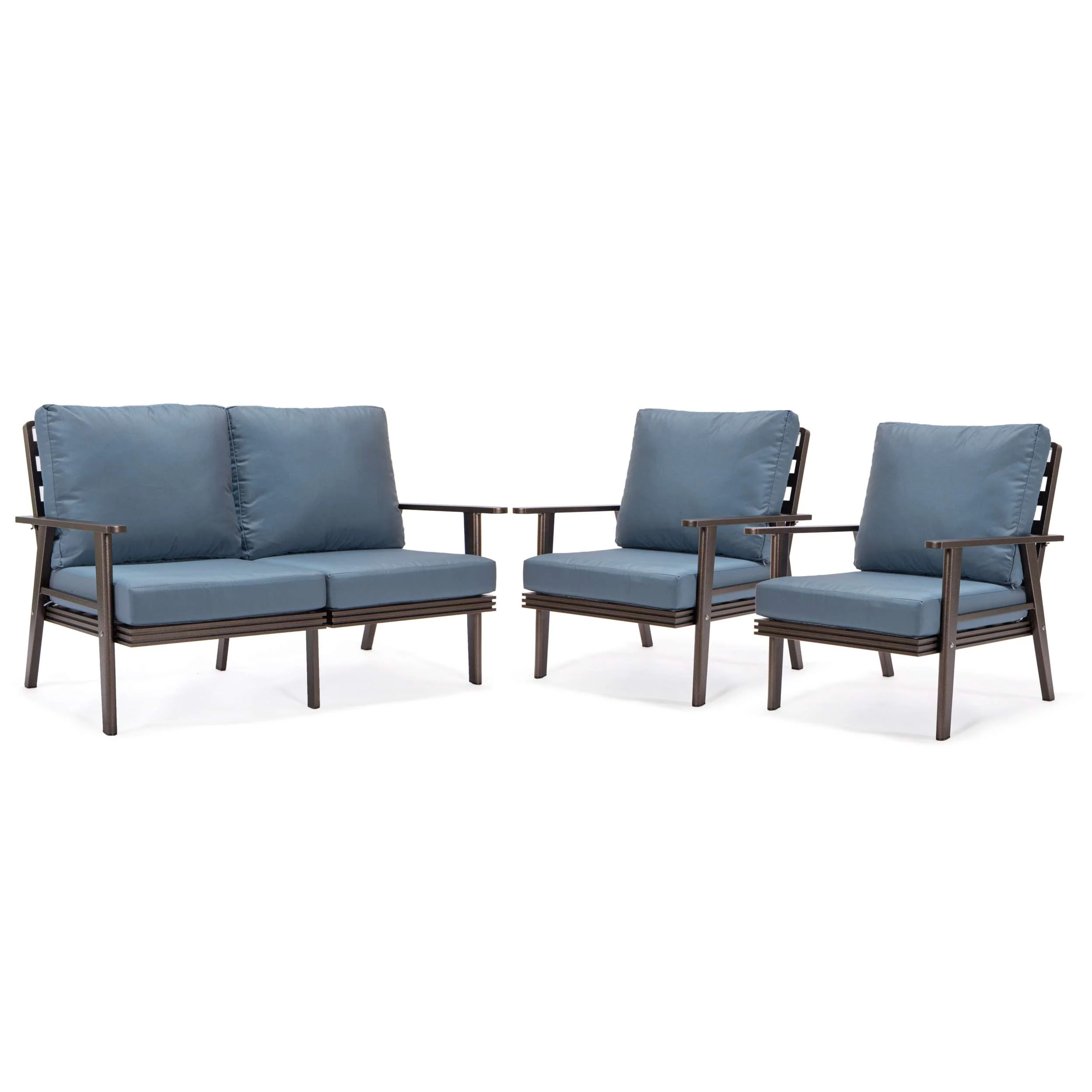 LeisureMod Walbrooke Modern 3-Piece Outdoor Patio Set with Brown Aluminum Frame - Image 66