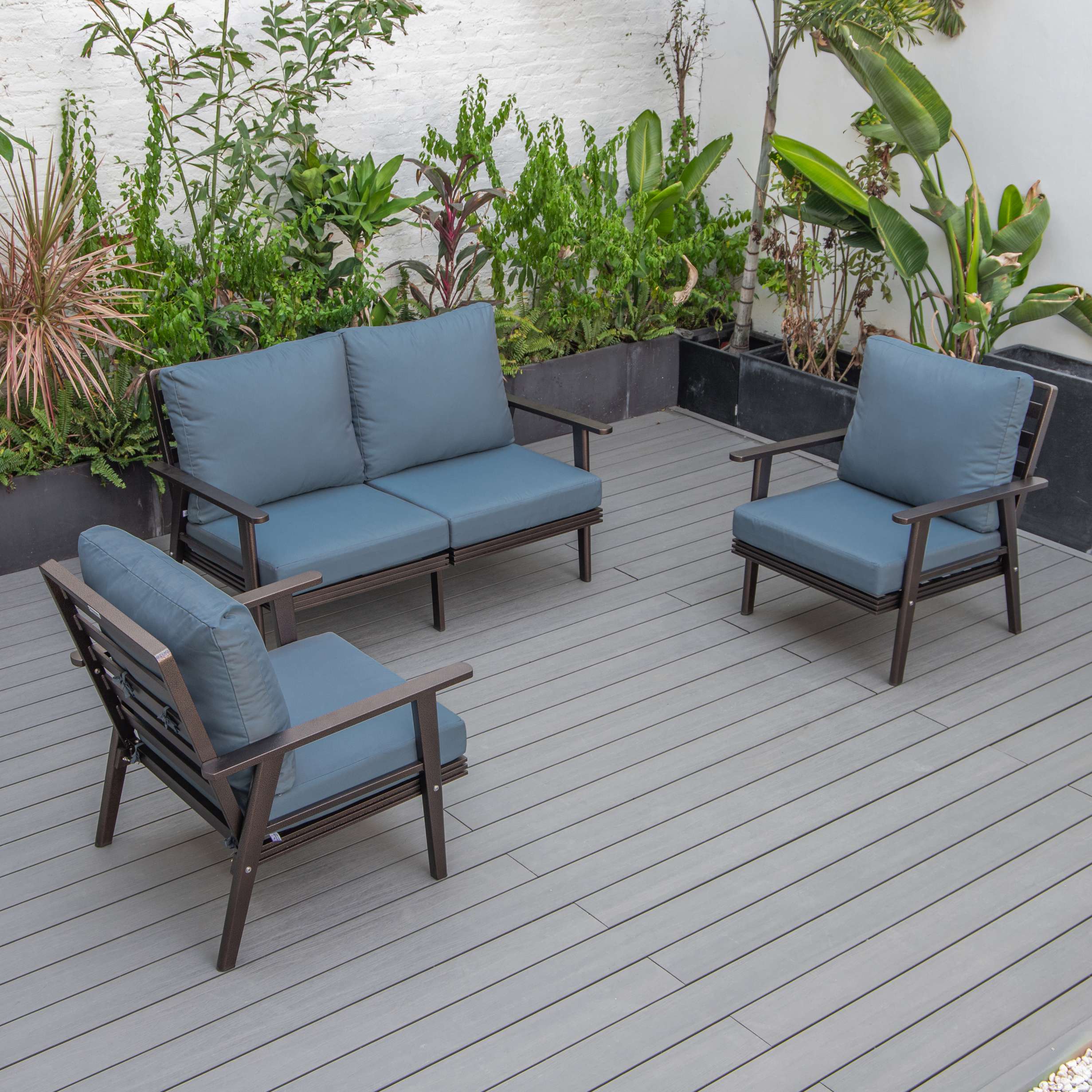 LeisureMod Walbrooke Modern 3-Piece Outdoor Patio Set with Brown Aluminum Frame - Image 81