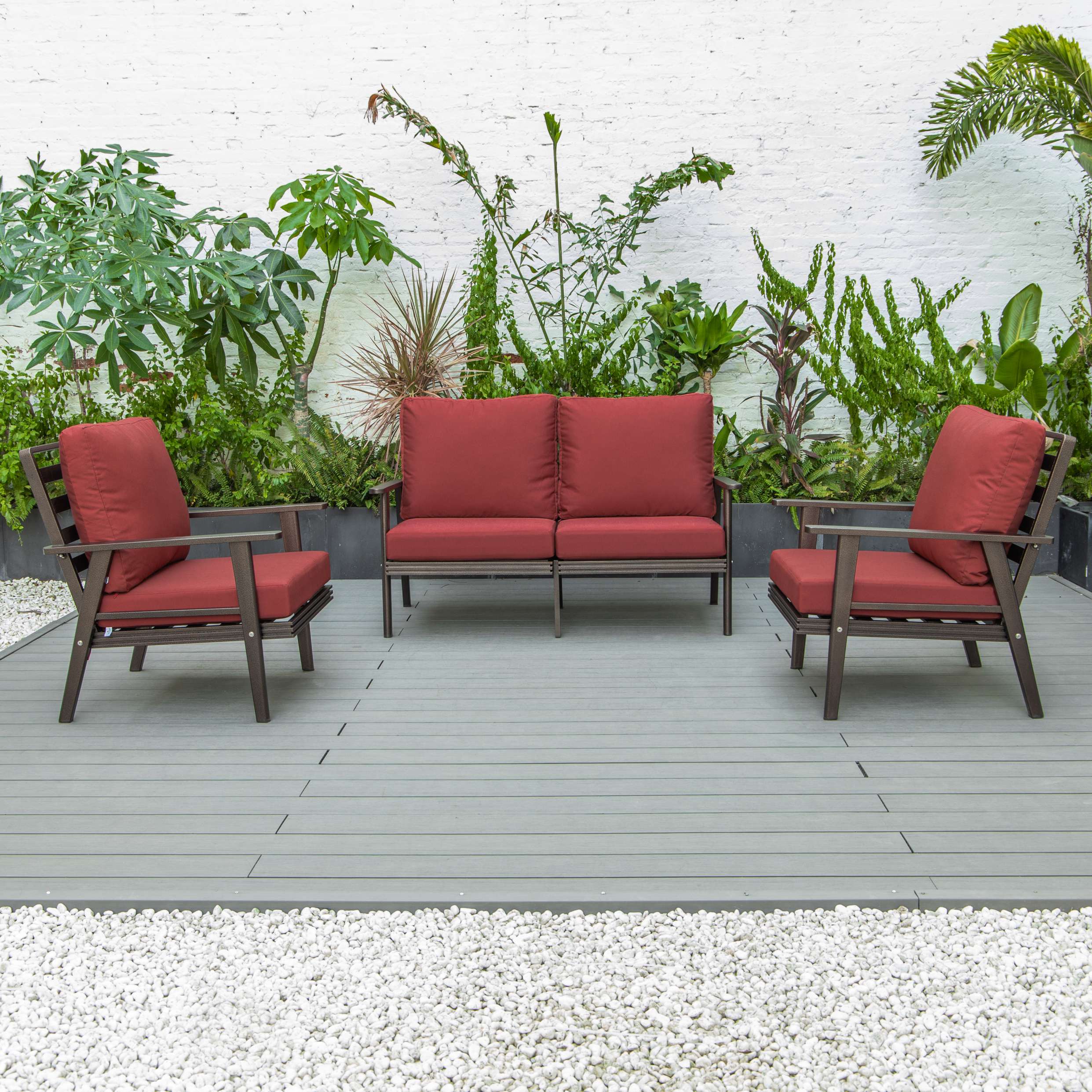 LeisureMod Walbrooke Modern 3-Piece Outdoor Patio Set with Brown Aluminum Frame - Image 83