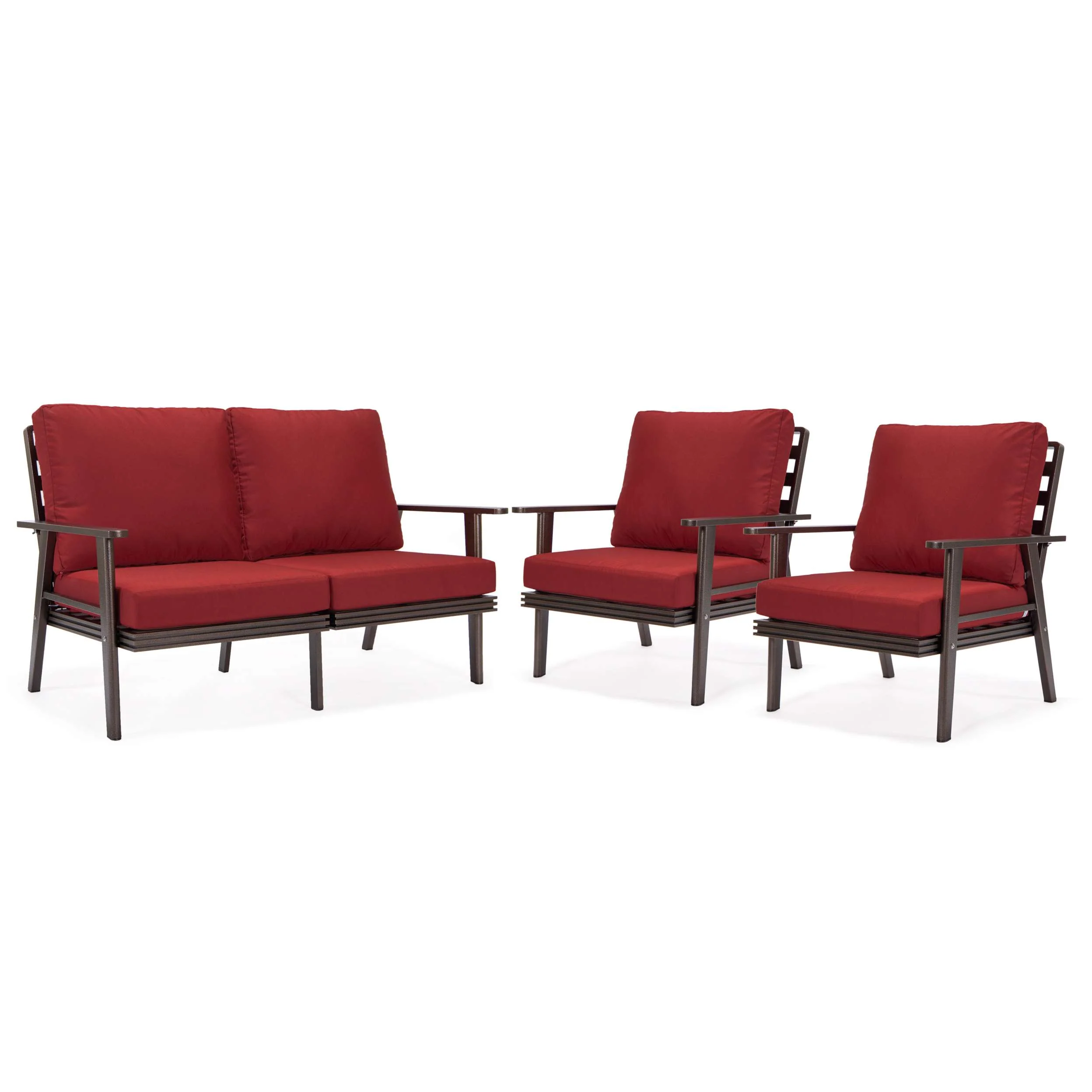 LeisureMod Walbrooke Modern 3-Piece Outdoor Patio Set with Brown Aluminum Frame - Image 84