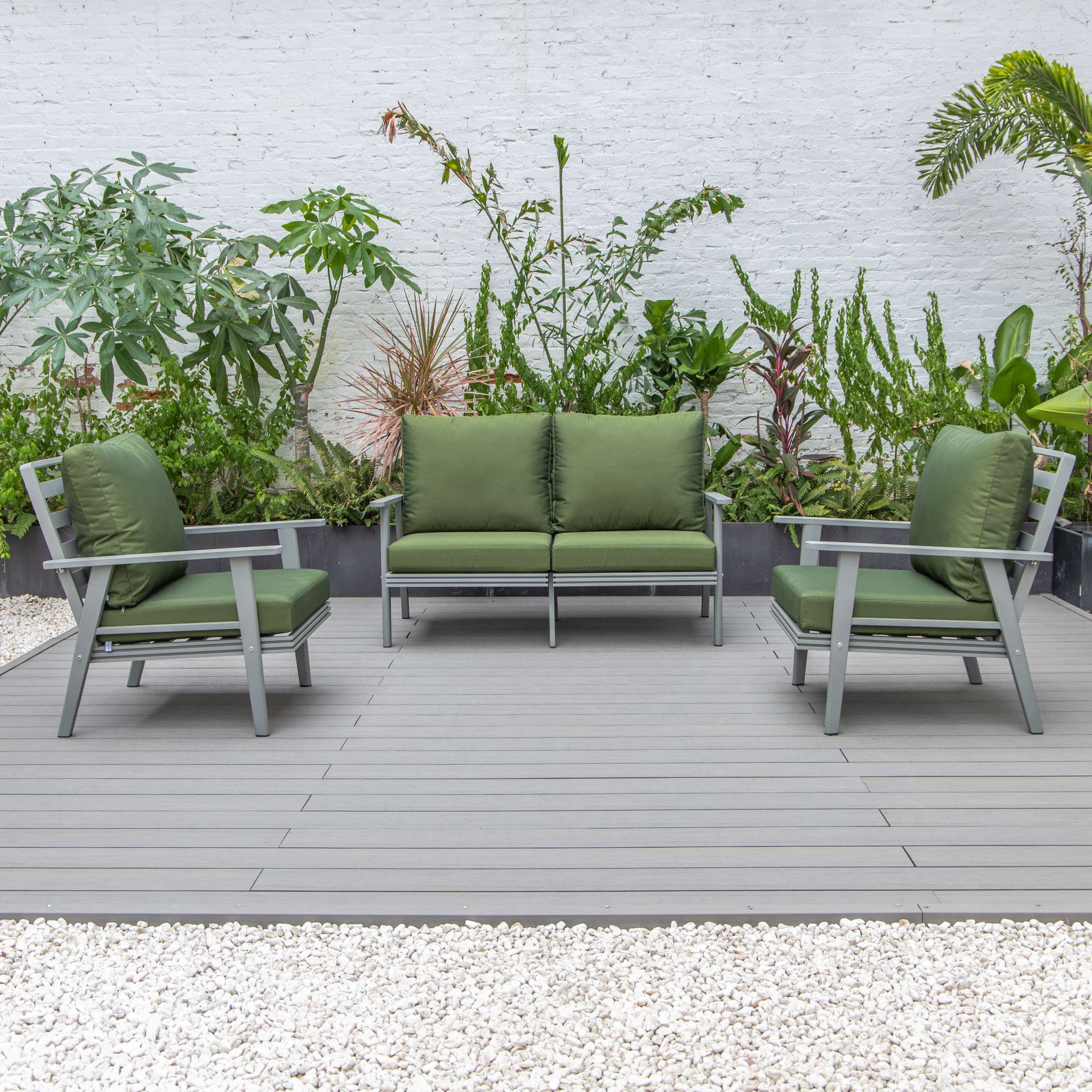 LeisureMod Walbrooke Modern 3-Piece Outdoor Patio Set with Grey Aluminum Frame - Image 19