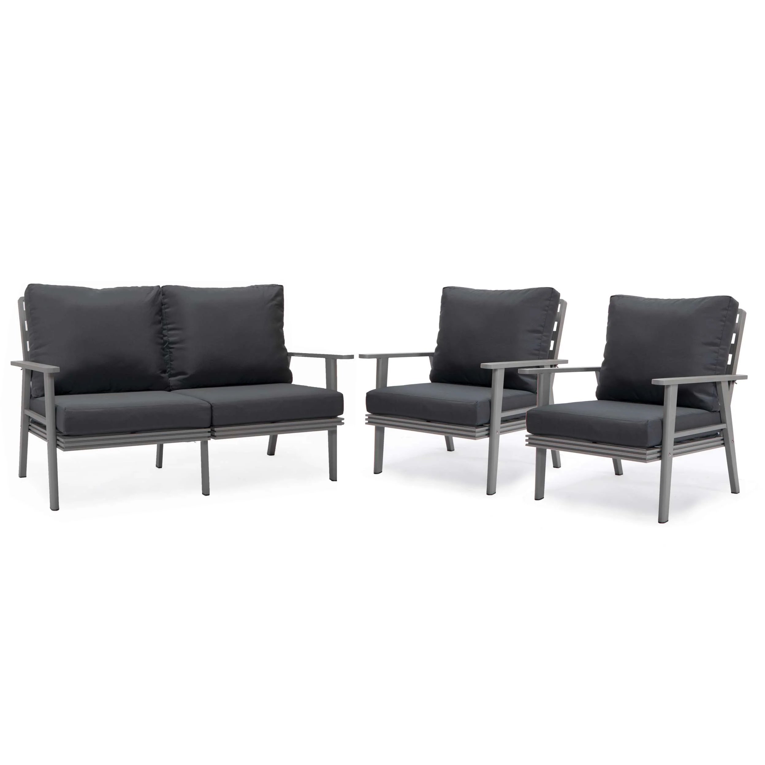 LeisureMod Walbrooke Modern 3-Piece Outdoor Patio Set with Grey Aluminum Frame - Image 2