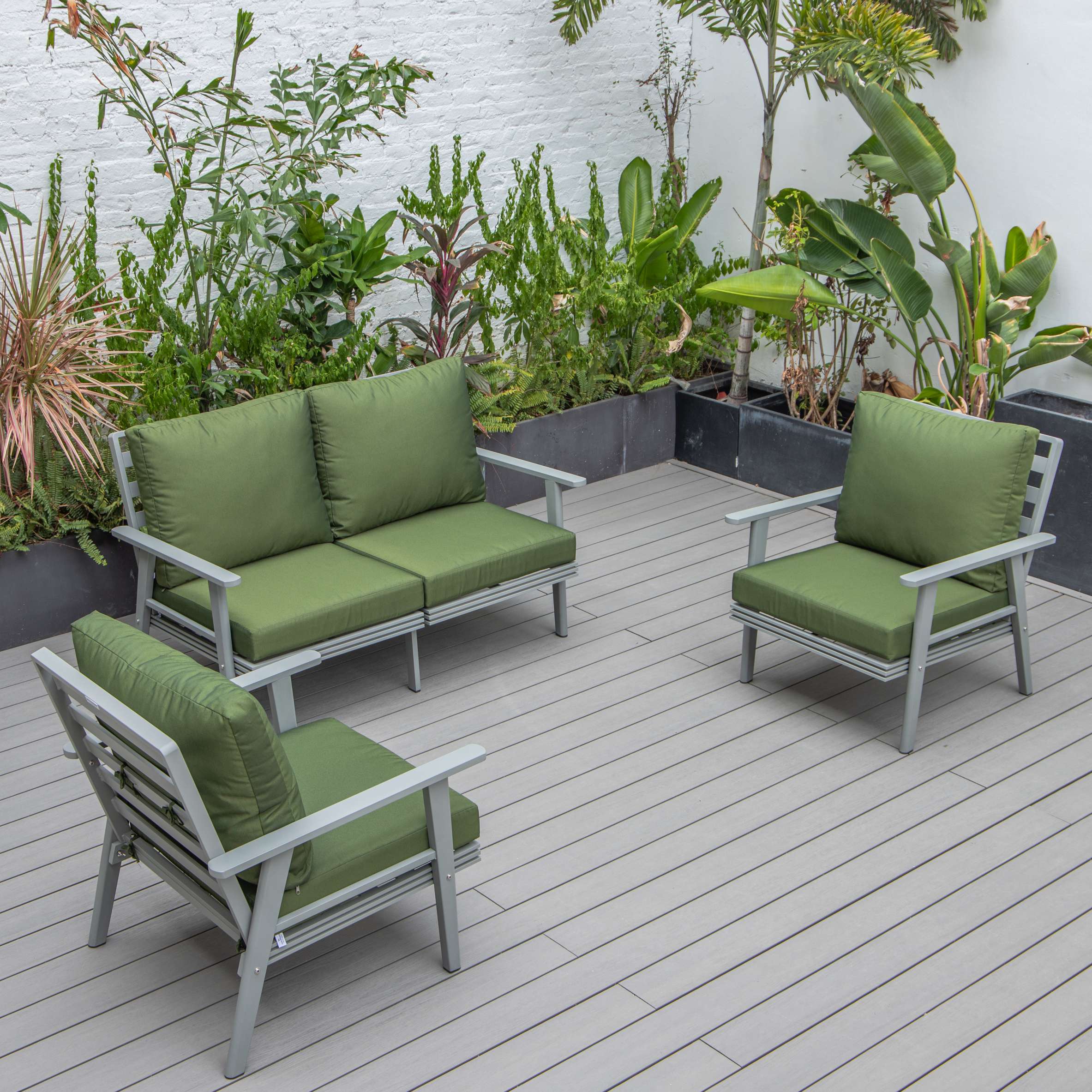 LeisureMod Walbrooke Modern 3-Piece Outdoor Patio Set with Grey Aluminum Frame - Image 27