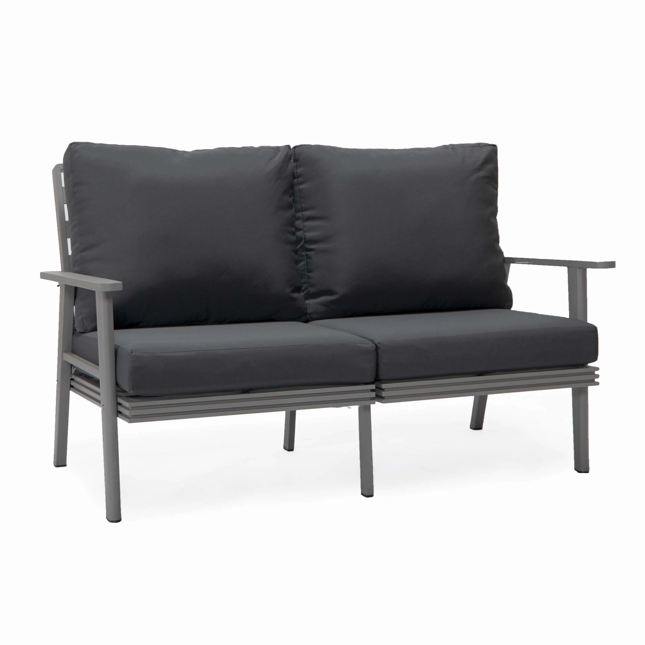 LeisureMod Walbrooke Modern 3-Piece Outdoor Patio Set with Grey Aluminum Frame - Image 3