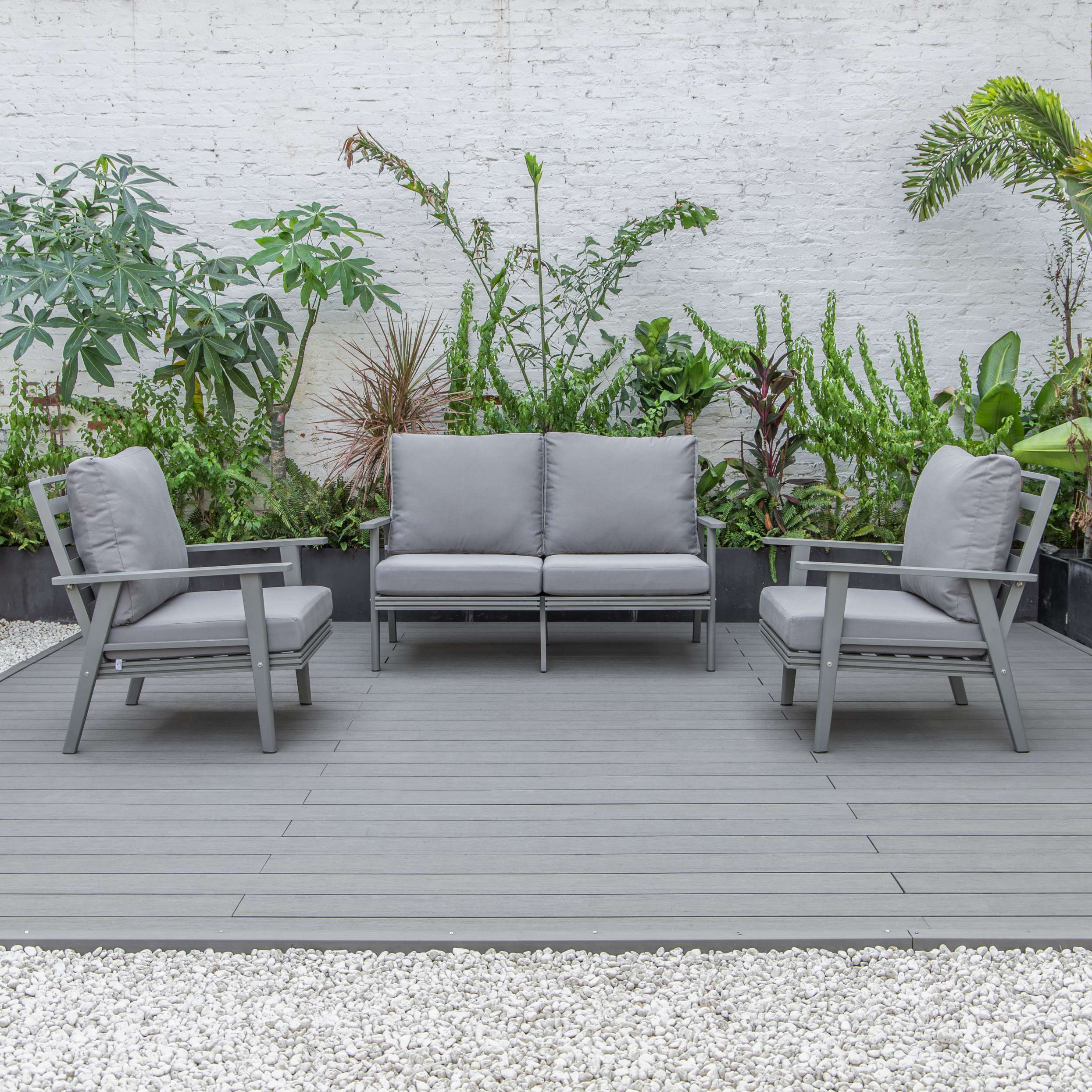 LeisureMod Walbrooke Modern 3-Piece Outdoor Patio Set with Grey Aluminum Frame - Image 32
